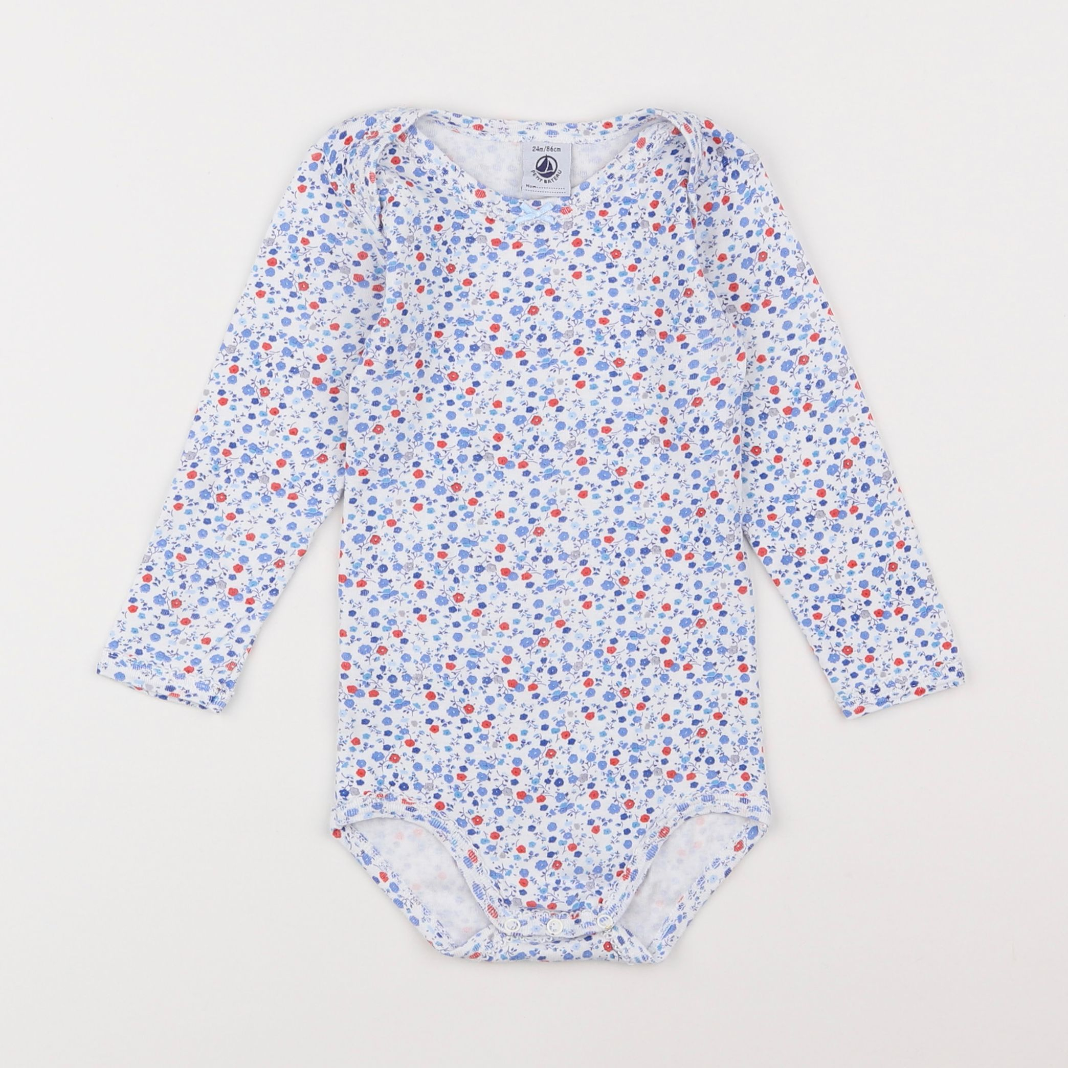 Petit Bateau - body blanc, bleu - 2 ans