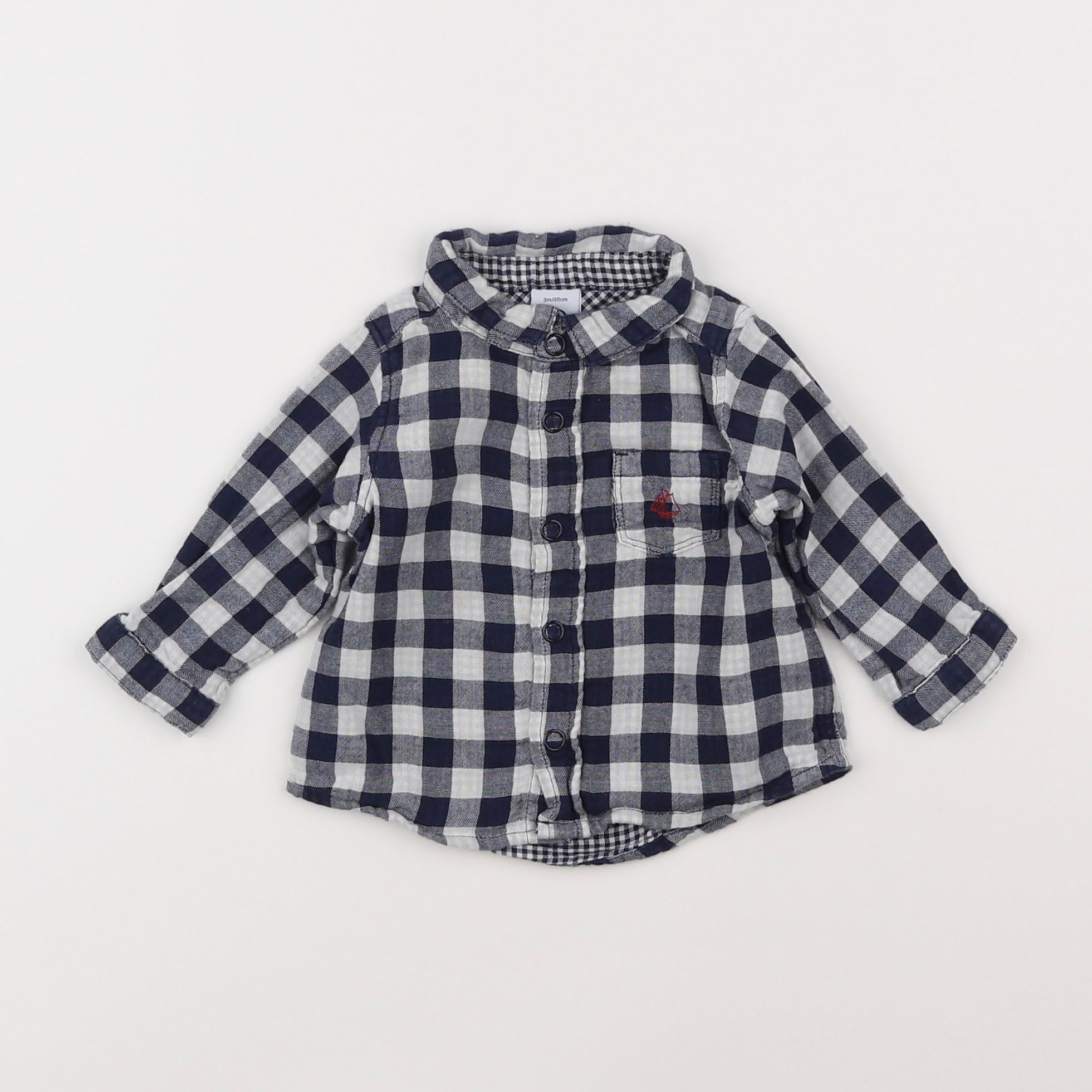 Petit Bateau - chemise blanc, bleu - 3 mois