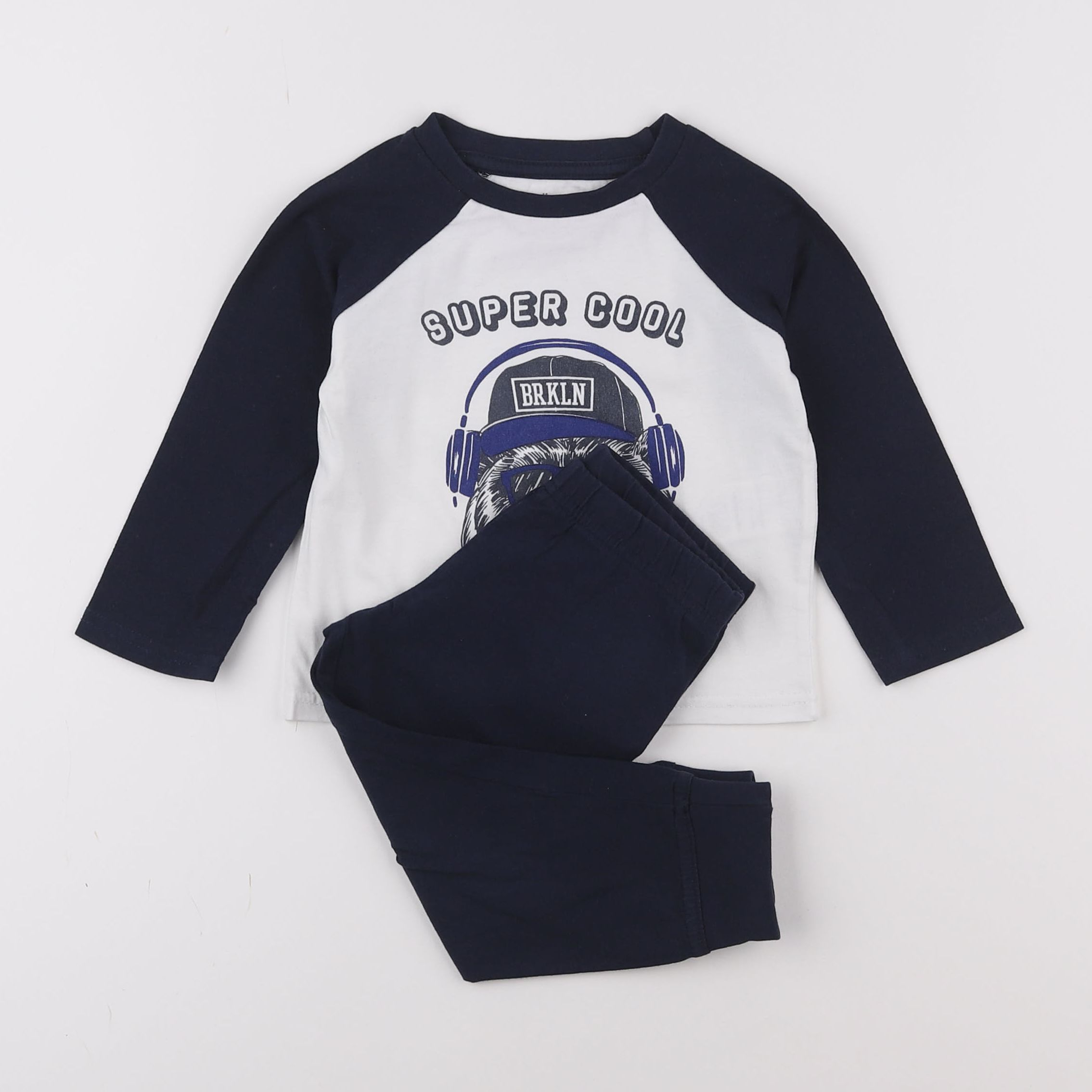 Vertbaudet - pyjama coton blanc, bleu - 2 ans