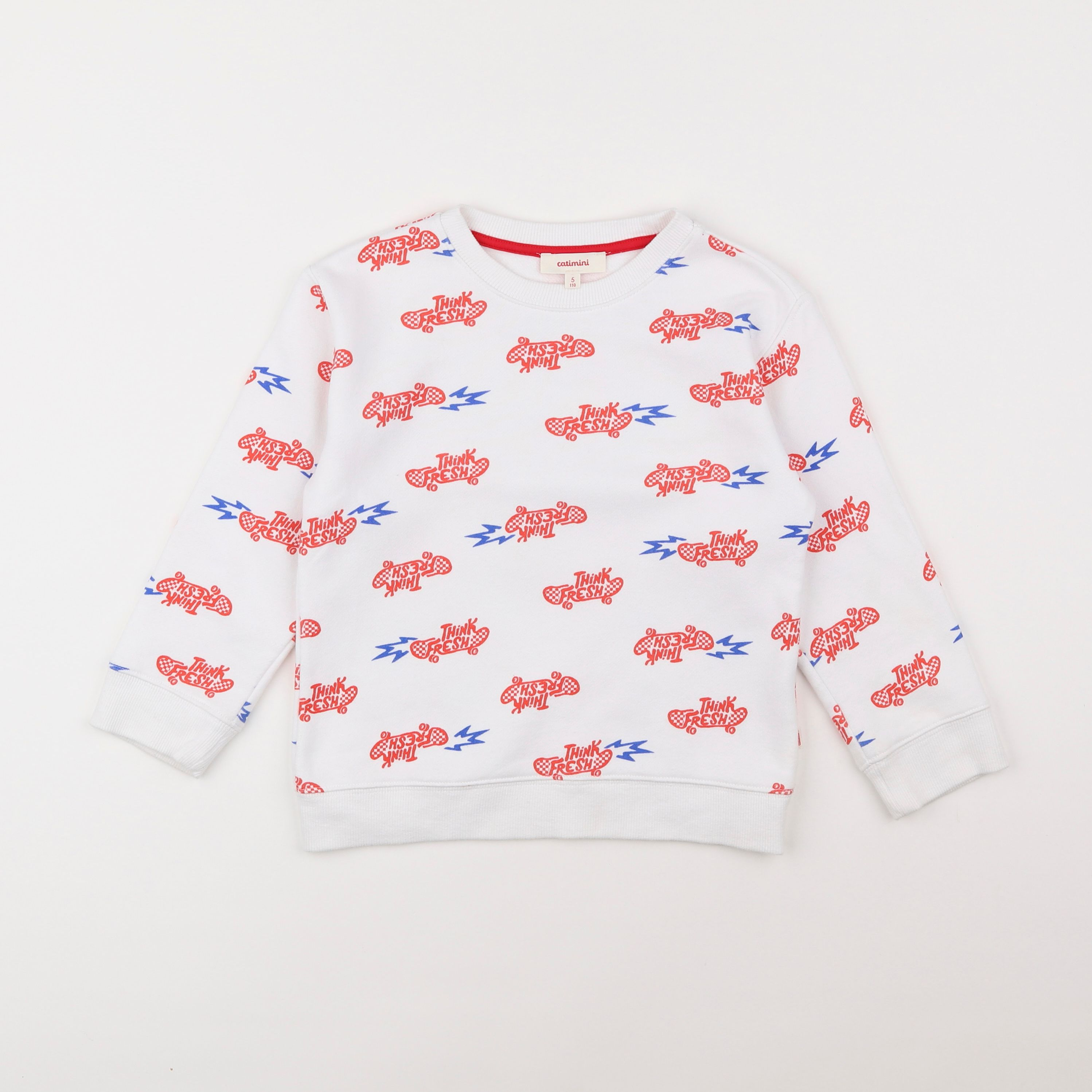 Catimini - sweat blanc, rouge - 5 ans