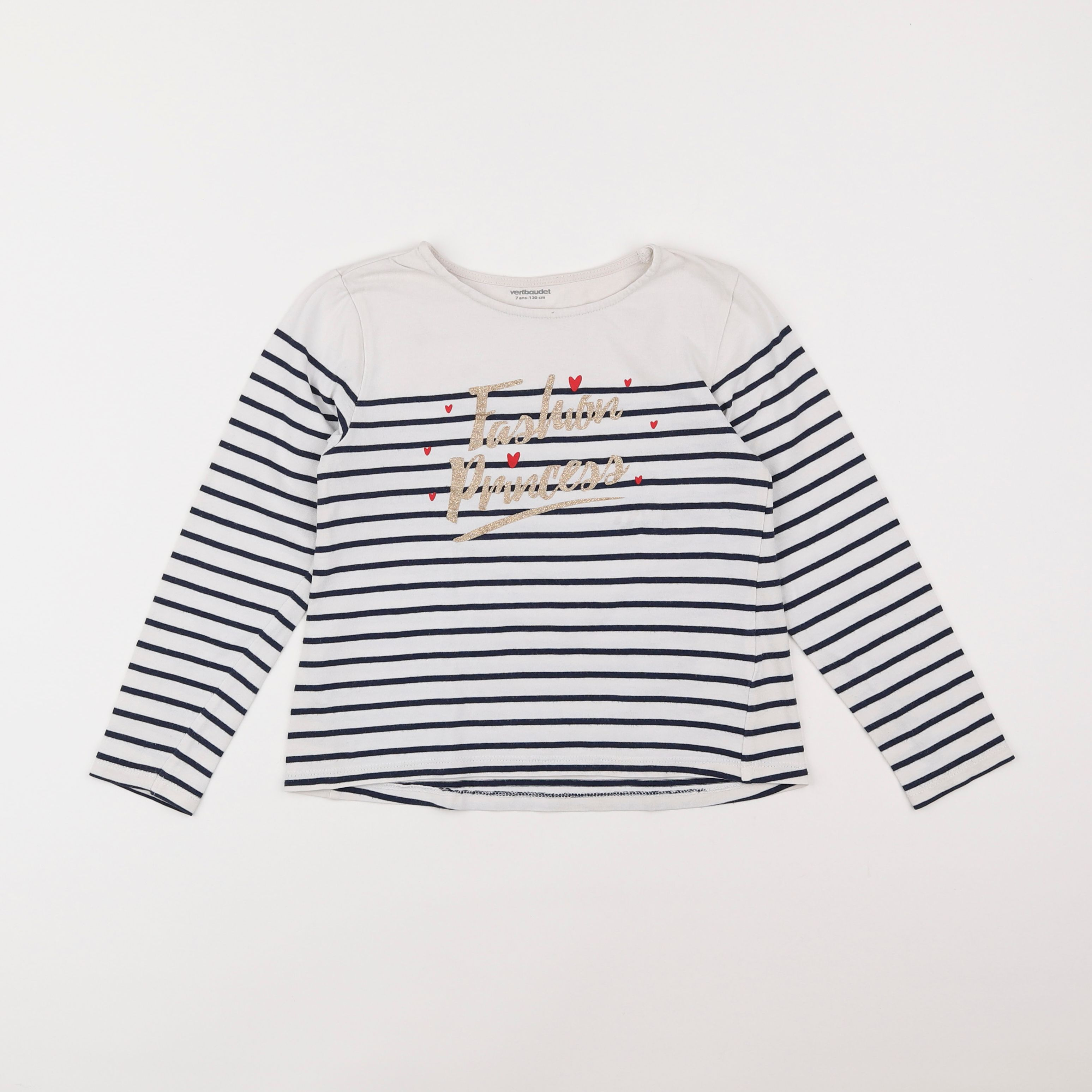 Vertbaudet - tee-shirt blanc, bleu - 7 ans