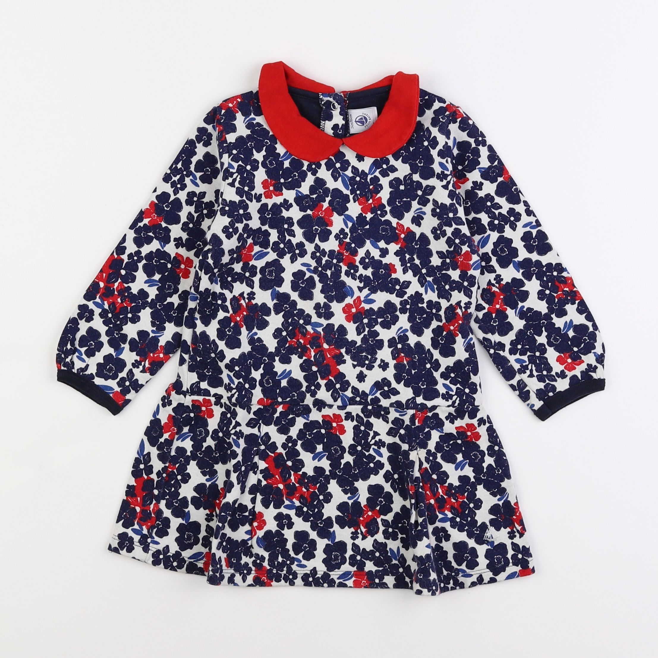 Petit Bateau - robe bleu, blanc - 2 ans