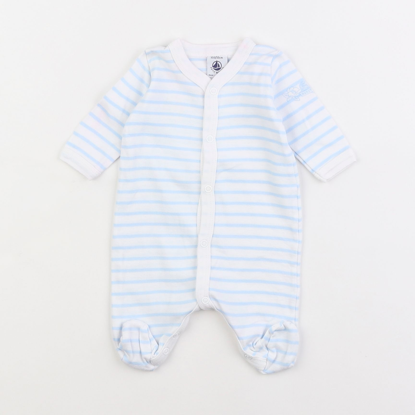 Petit Bateau - pyjama coton bleu, blanc - 0 mois