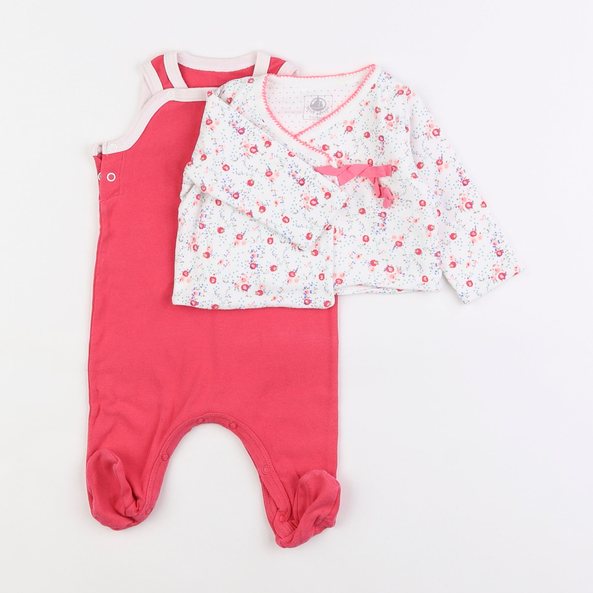 Petit Bateau - pyjama coton blanc, rose - 1 mois