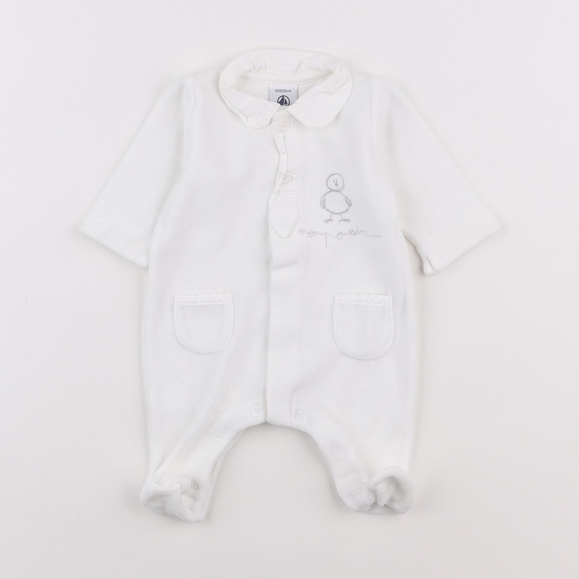 Petit Bateau - pyjama velours blanc - 0 mois