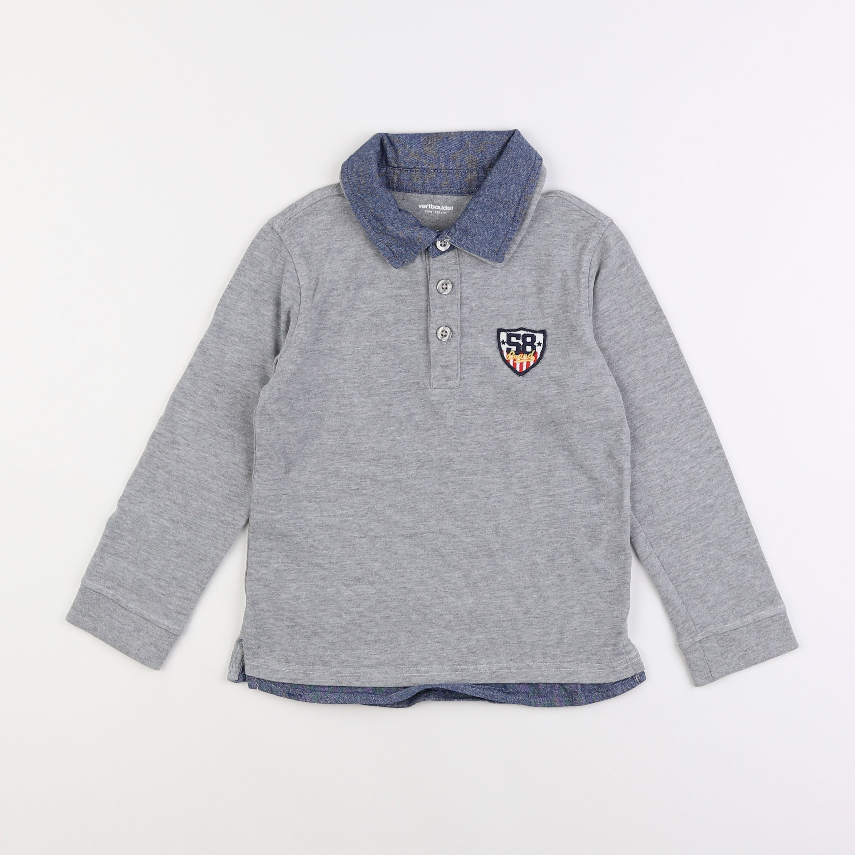 Vertbaudet - polo gris - 8 ans