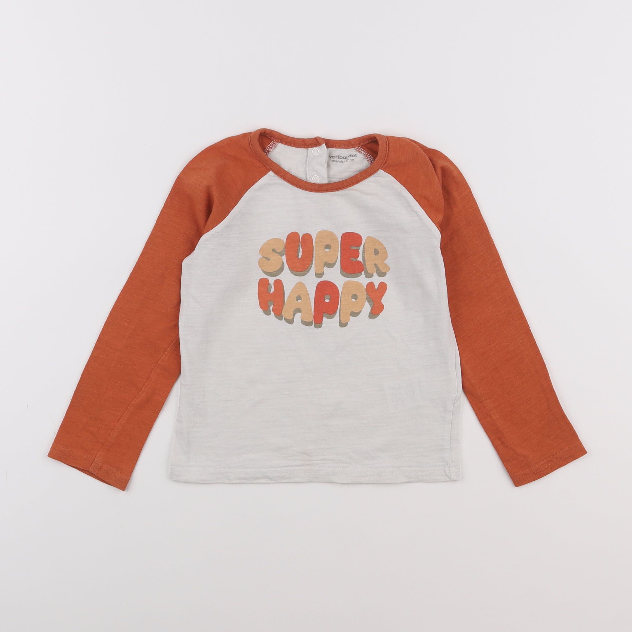 Vertbaudet - tee-shirt beige, orange - 3 ans