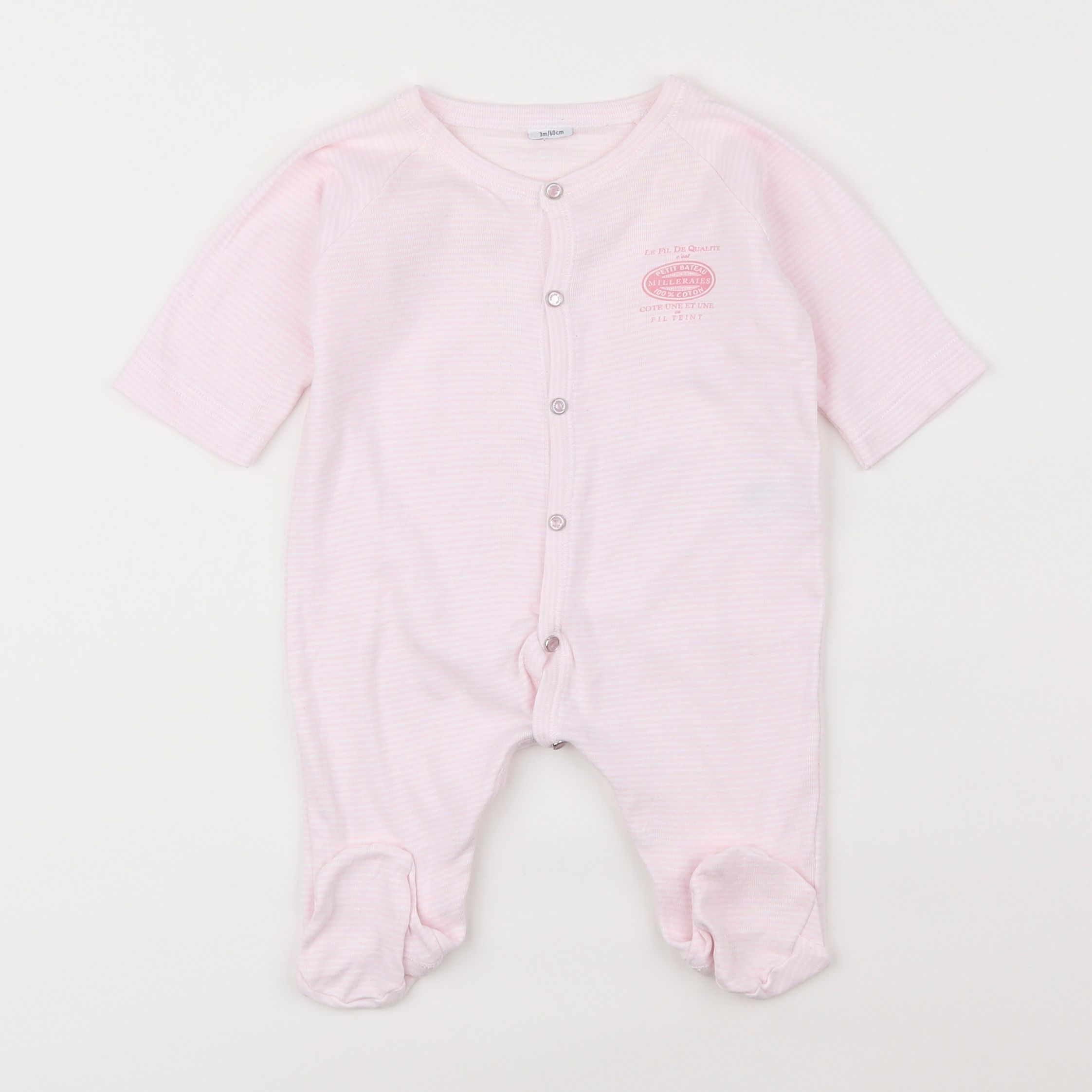 Petit Bateau - pyjama coton blanc, rose - 3 mois