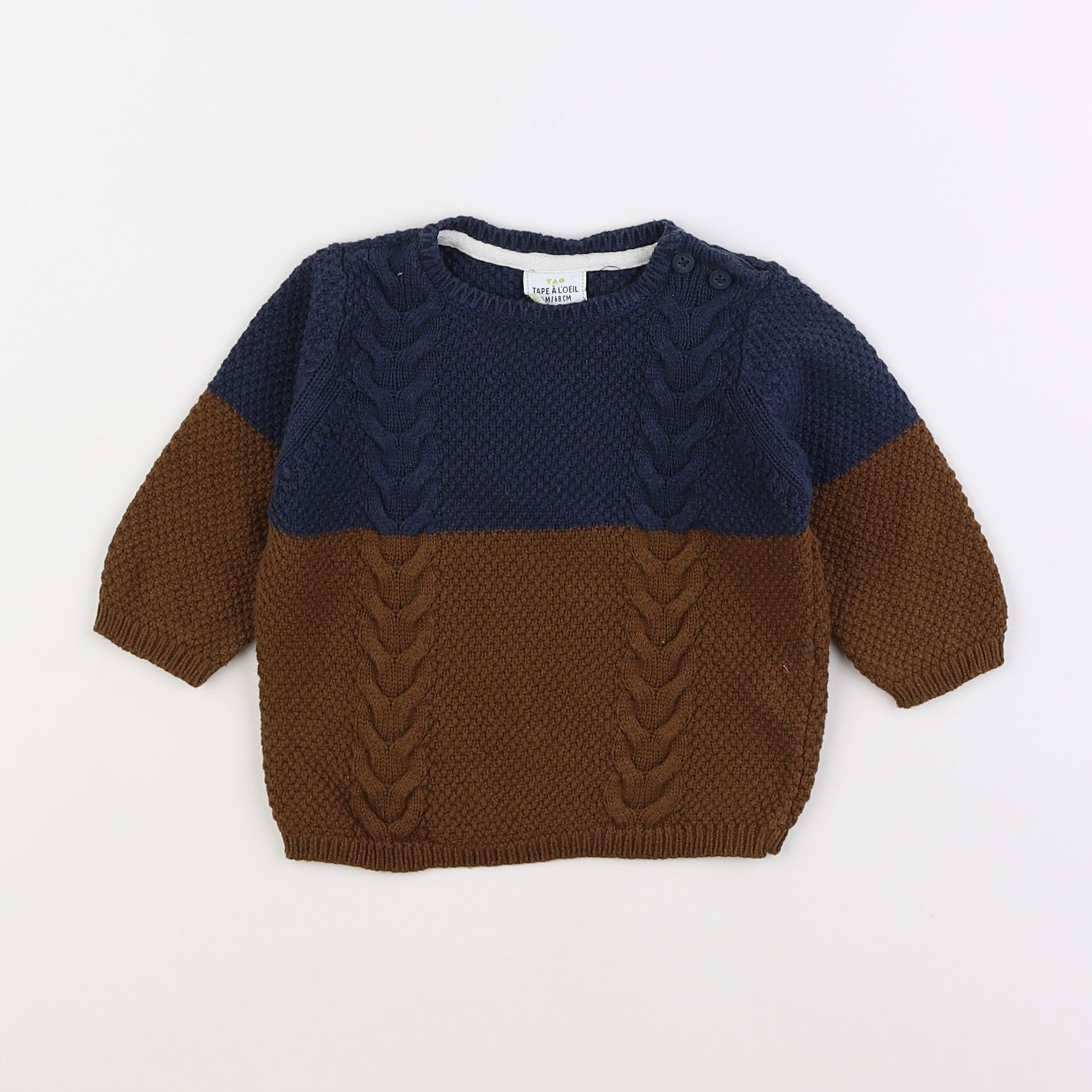 Tape à l'oeil - pull marron, bleu - 6 mois