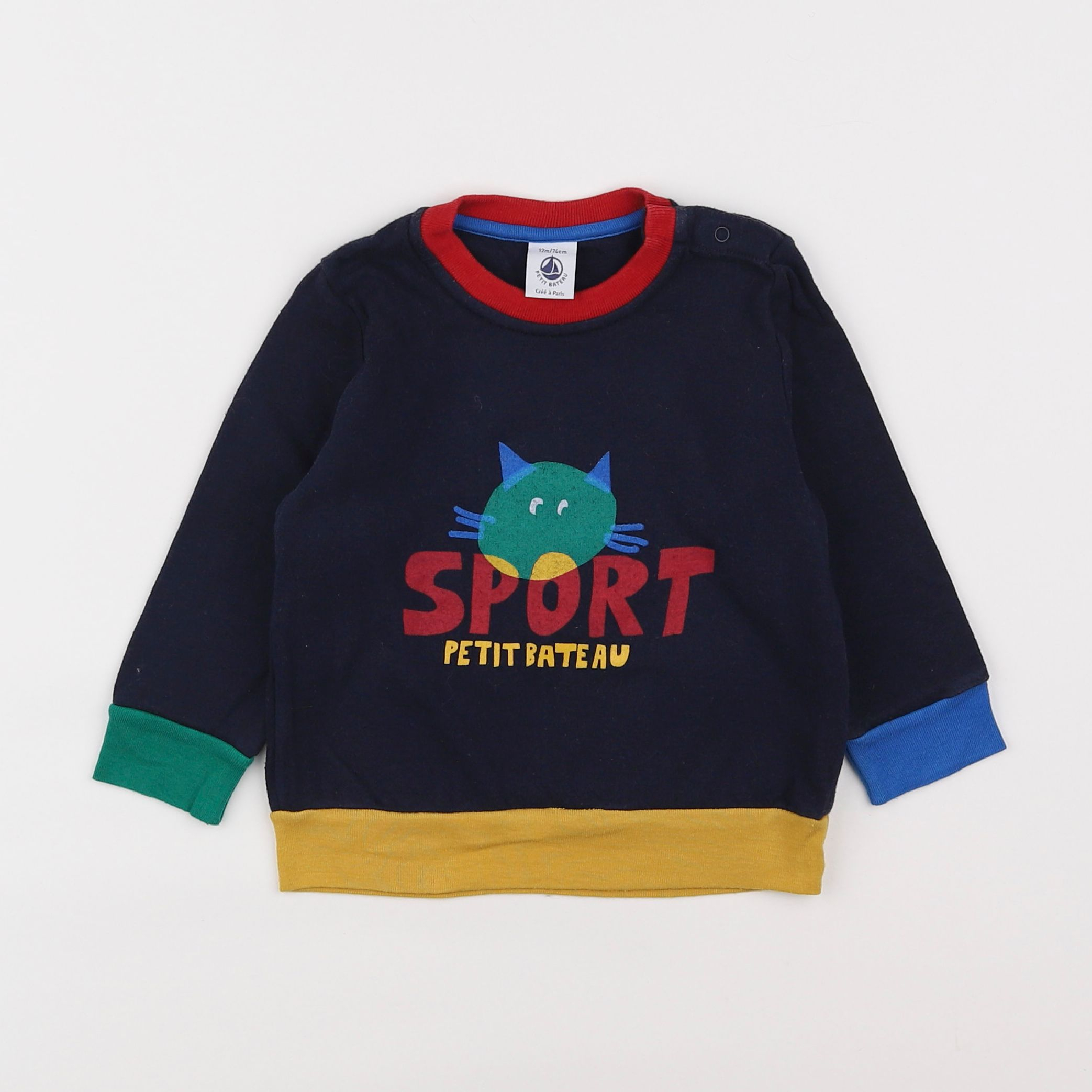 Petit Bateau - sweat bleu - 12 mois