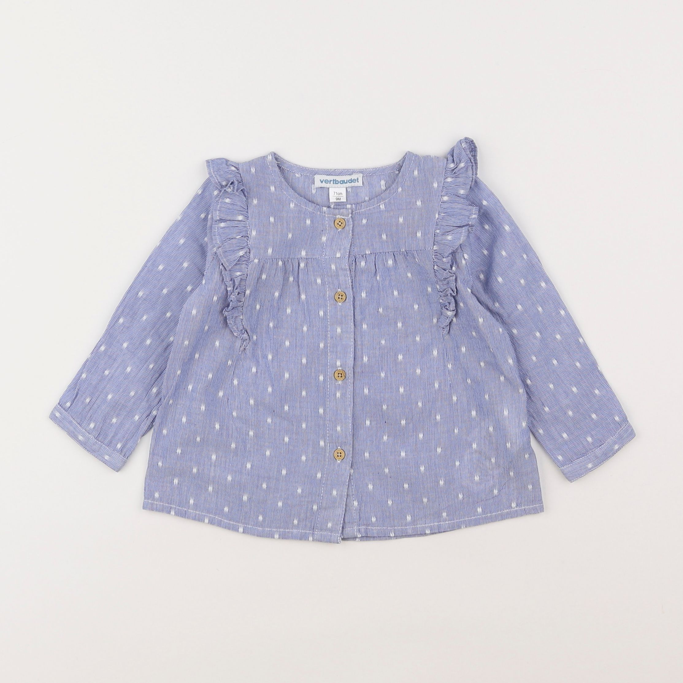 Vertbaudet - blouse bleu, blanc - 9 mois