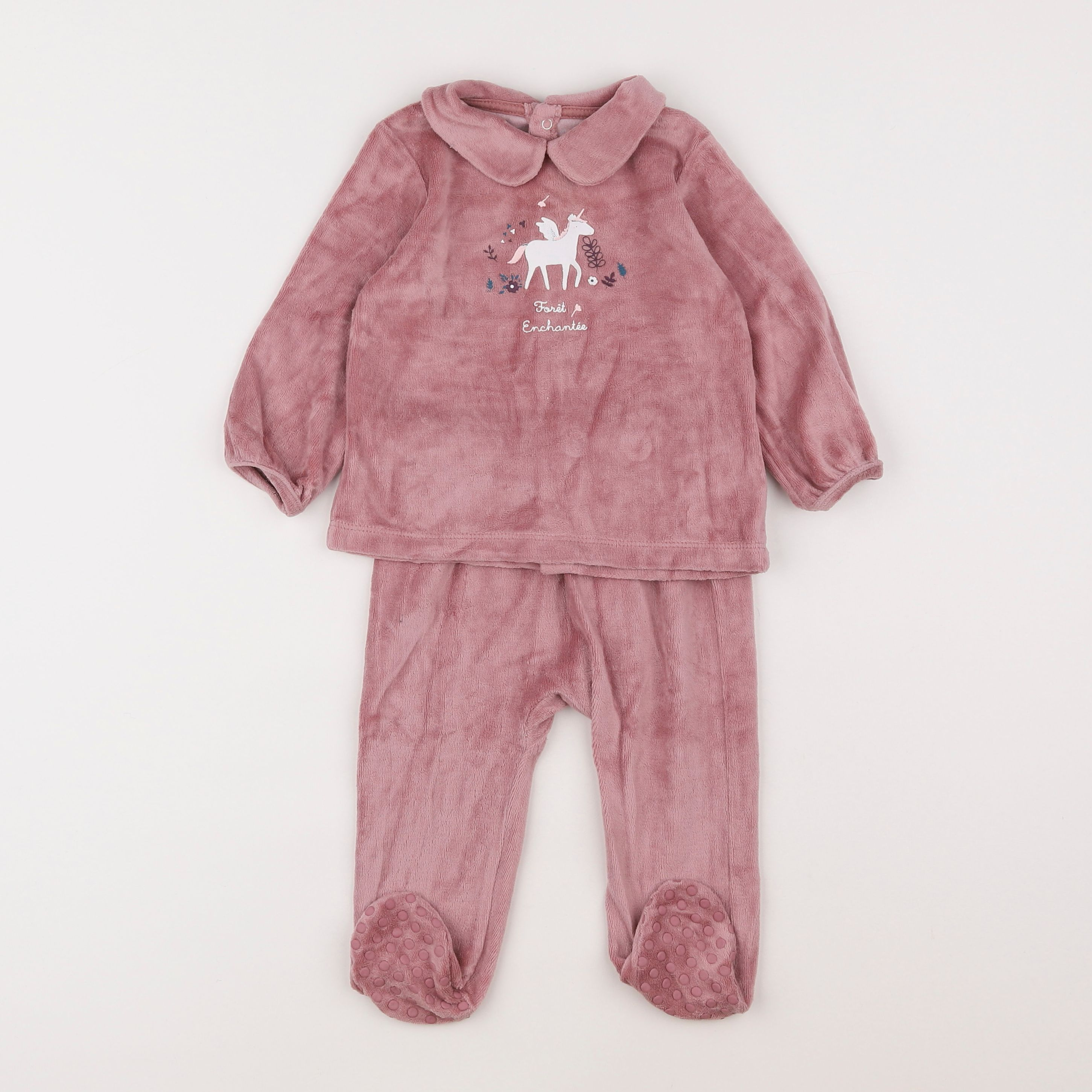 Vertbaudet - pyjama velours rose - 12 mois