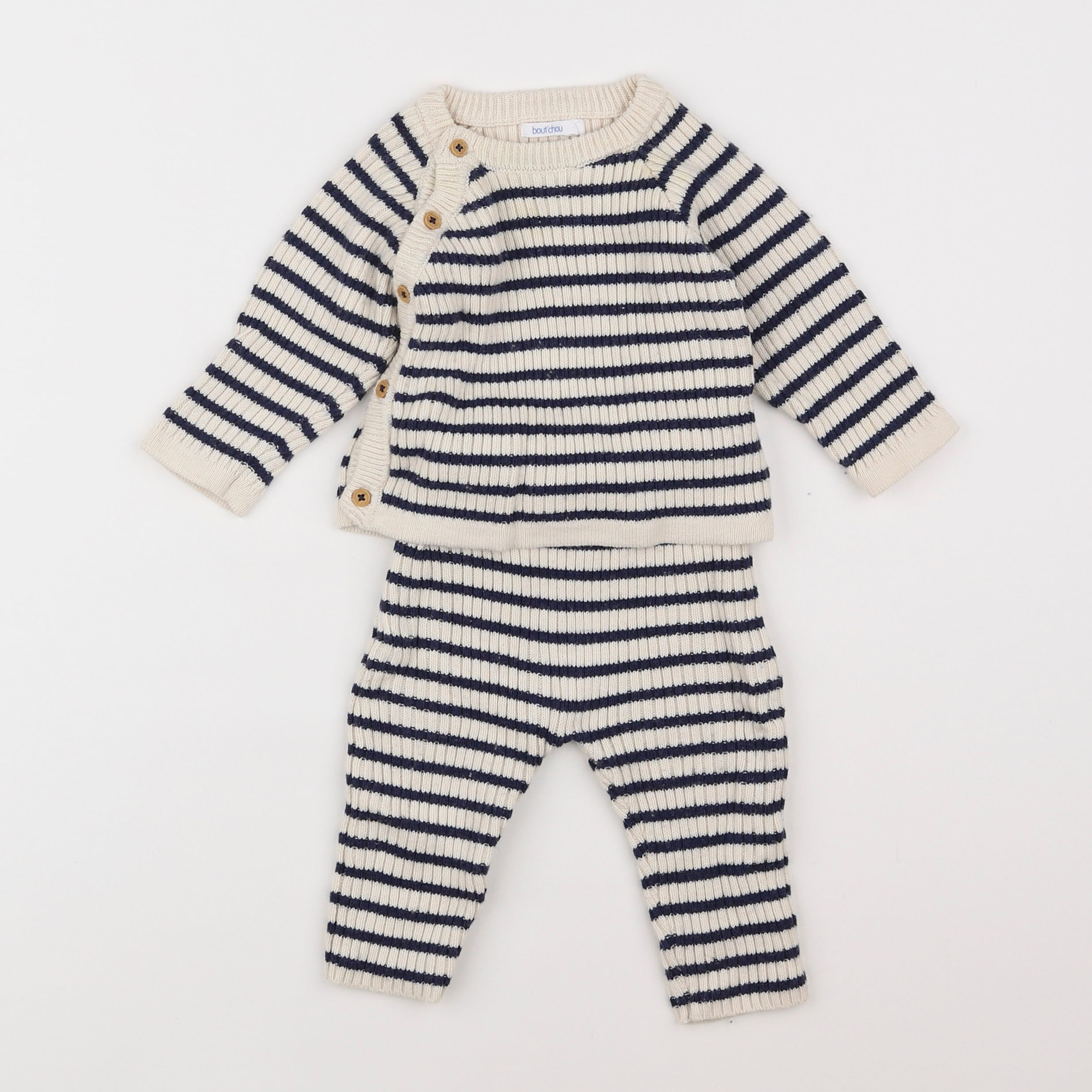 Boutchou - ensemble beige, bleu - 6 mois