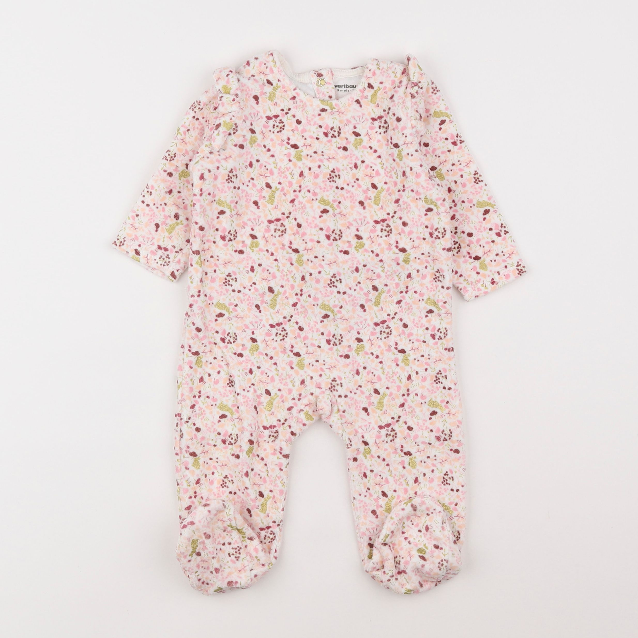 Vertbaudet - pyjama velours blanc, rose - 9 mois