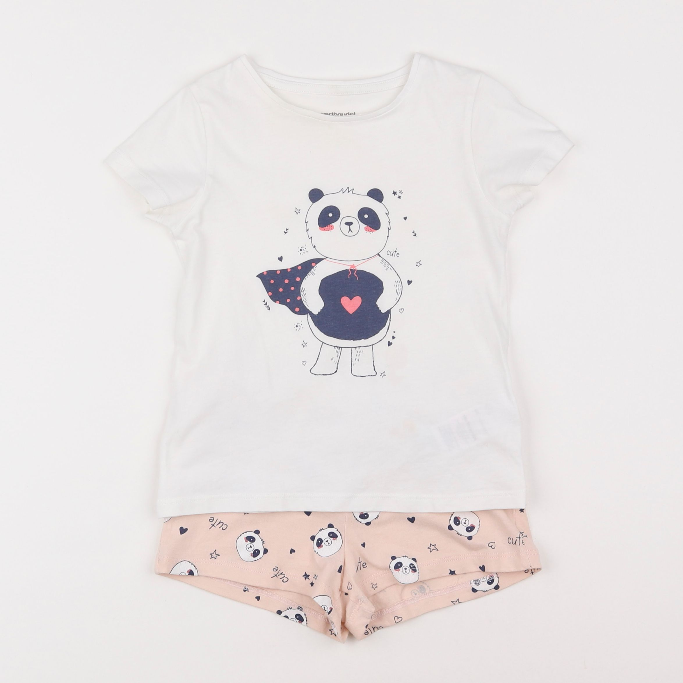 Vertbaudet - pyjama coton blanc, rose - 4 ans