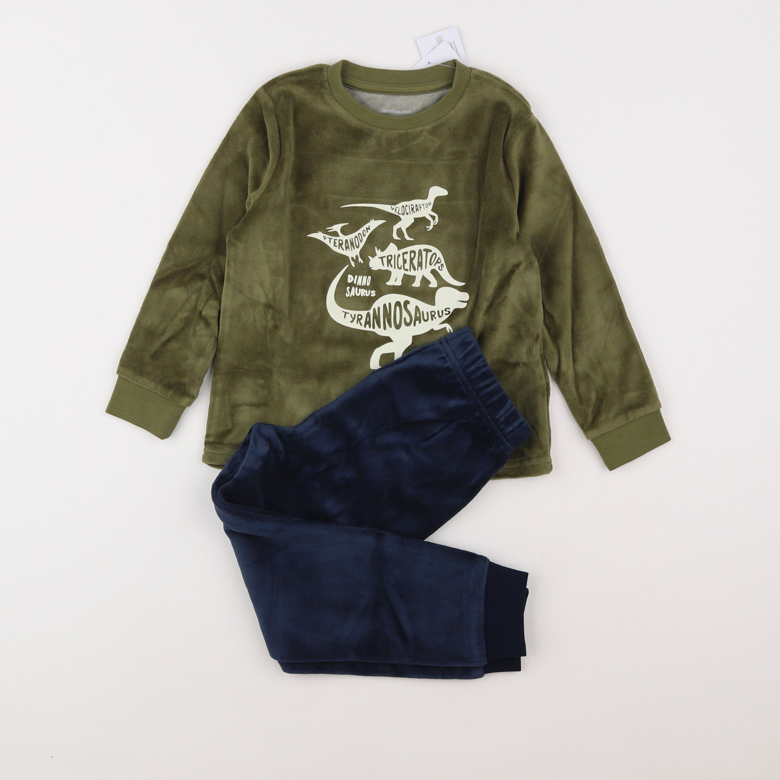 Vertbaudet - pyjama velours bleu, vert - 4 ans