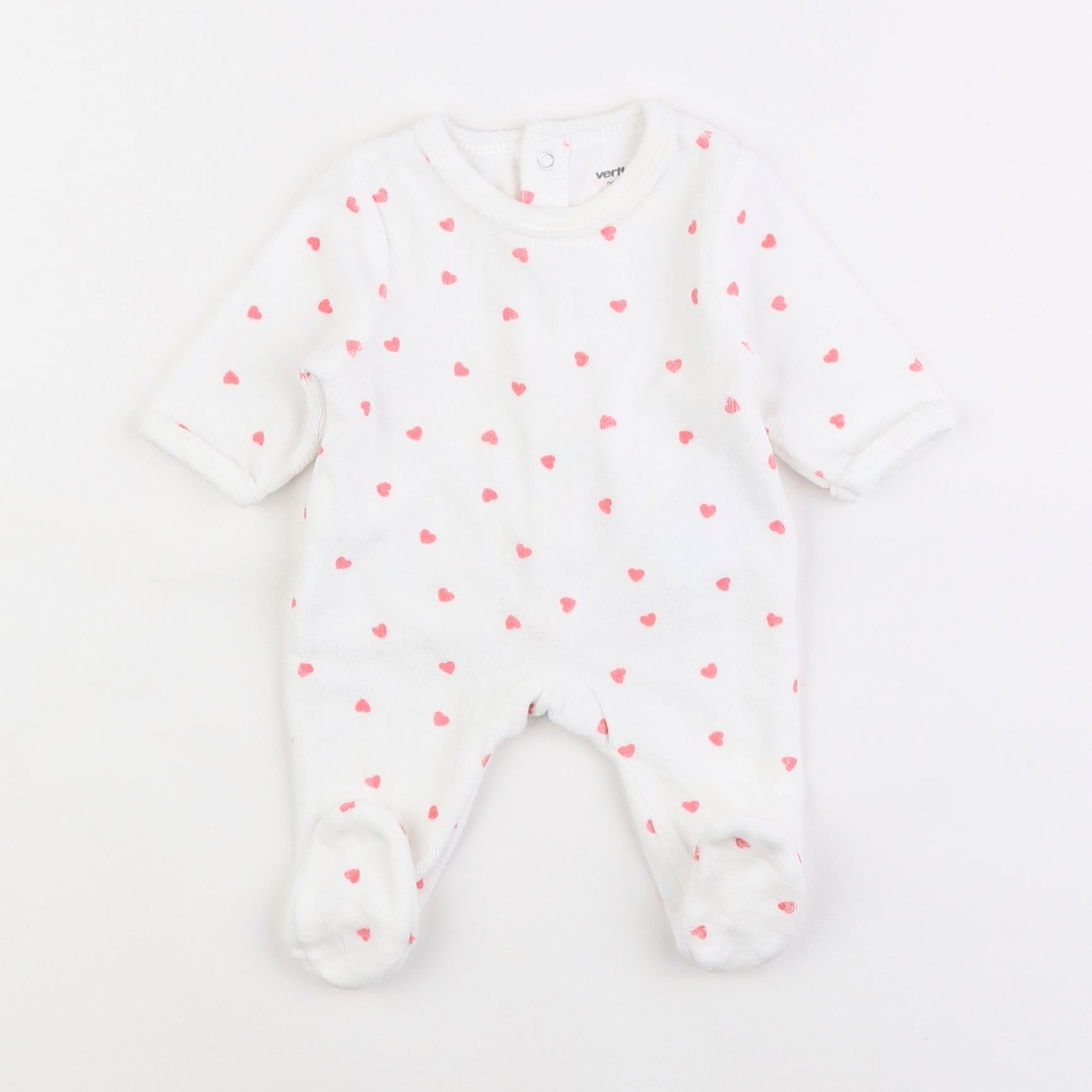 Vertbaudet - pyjama velours blanc, rose - 0 mois