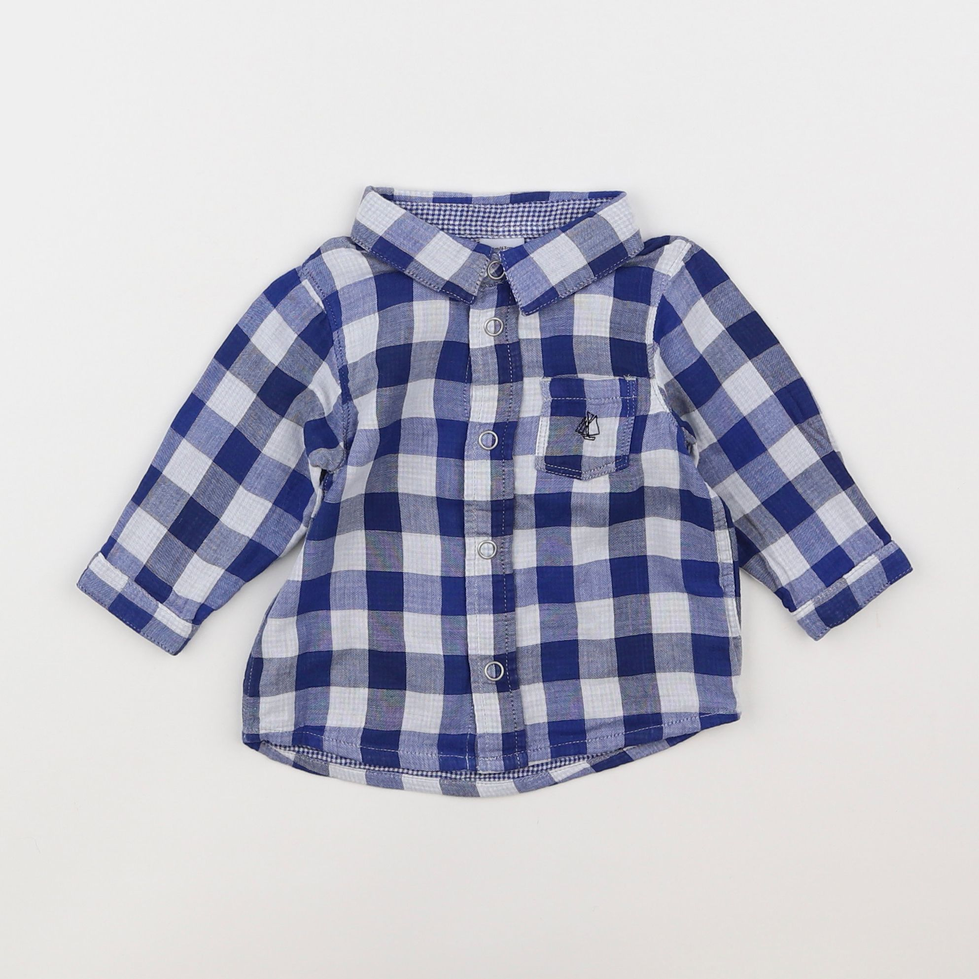 Petit Bateau - chemise bleu - 6 mois