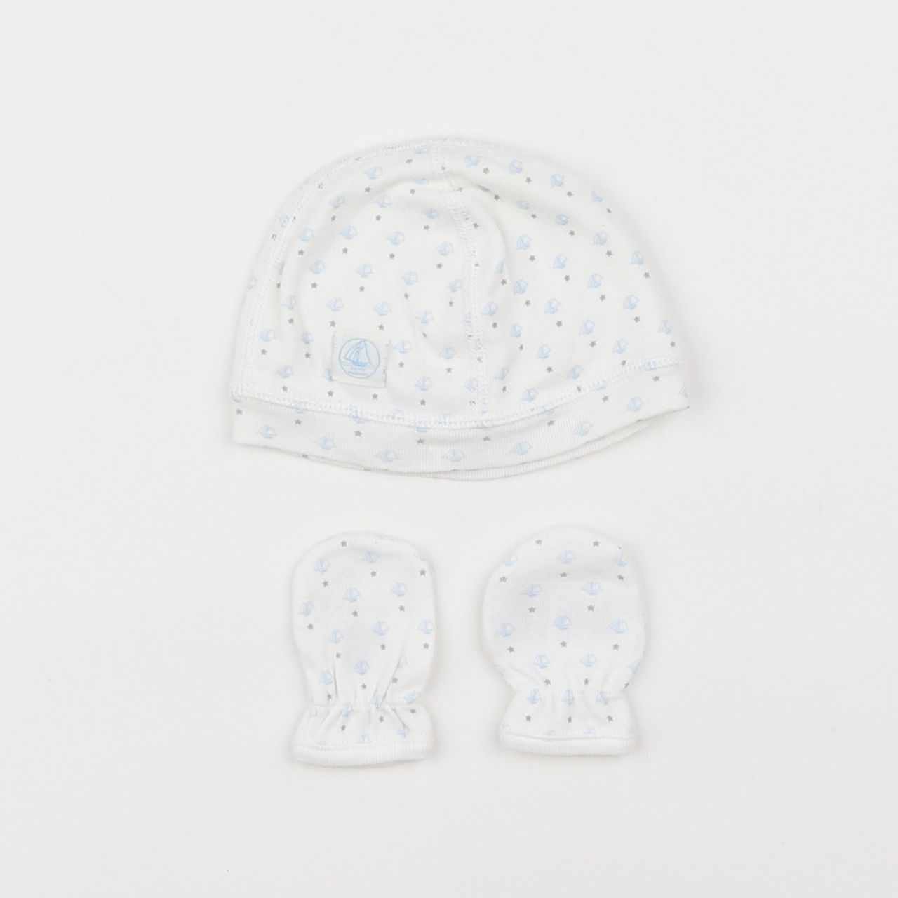 Petit Bateau - ensemble bonnet/moufles blanc - 0 mois