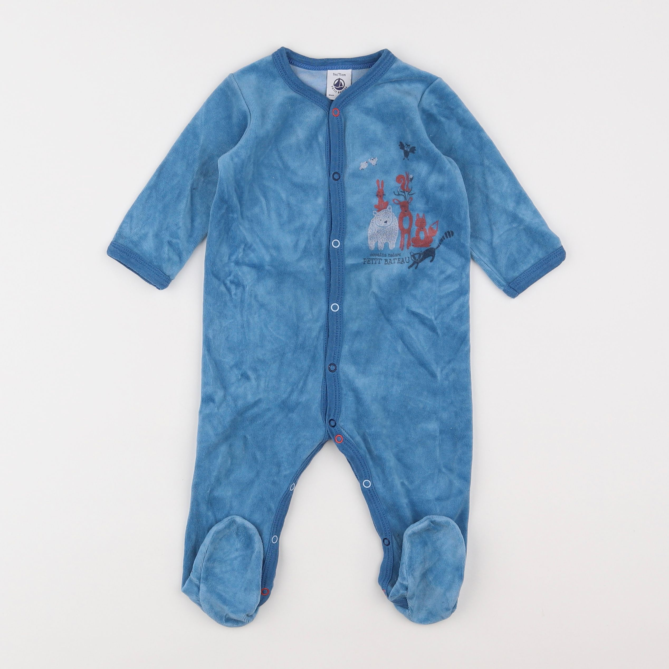 Petit Bateau - pyjama velours bleu - 9 mois