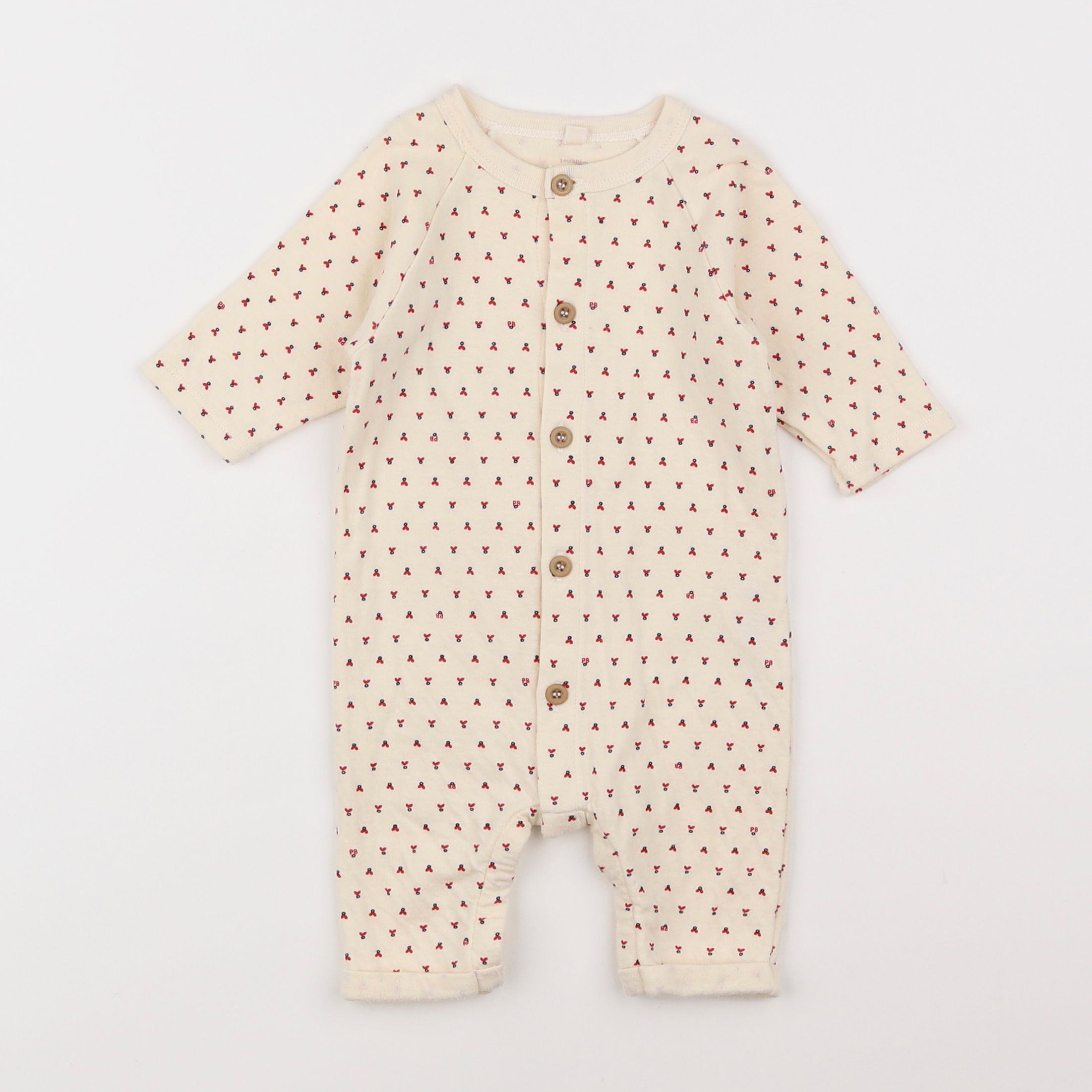 Petit Bateau - pyjama coton beige, rouge - 3 mois