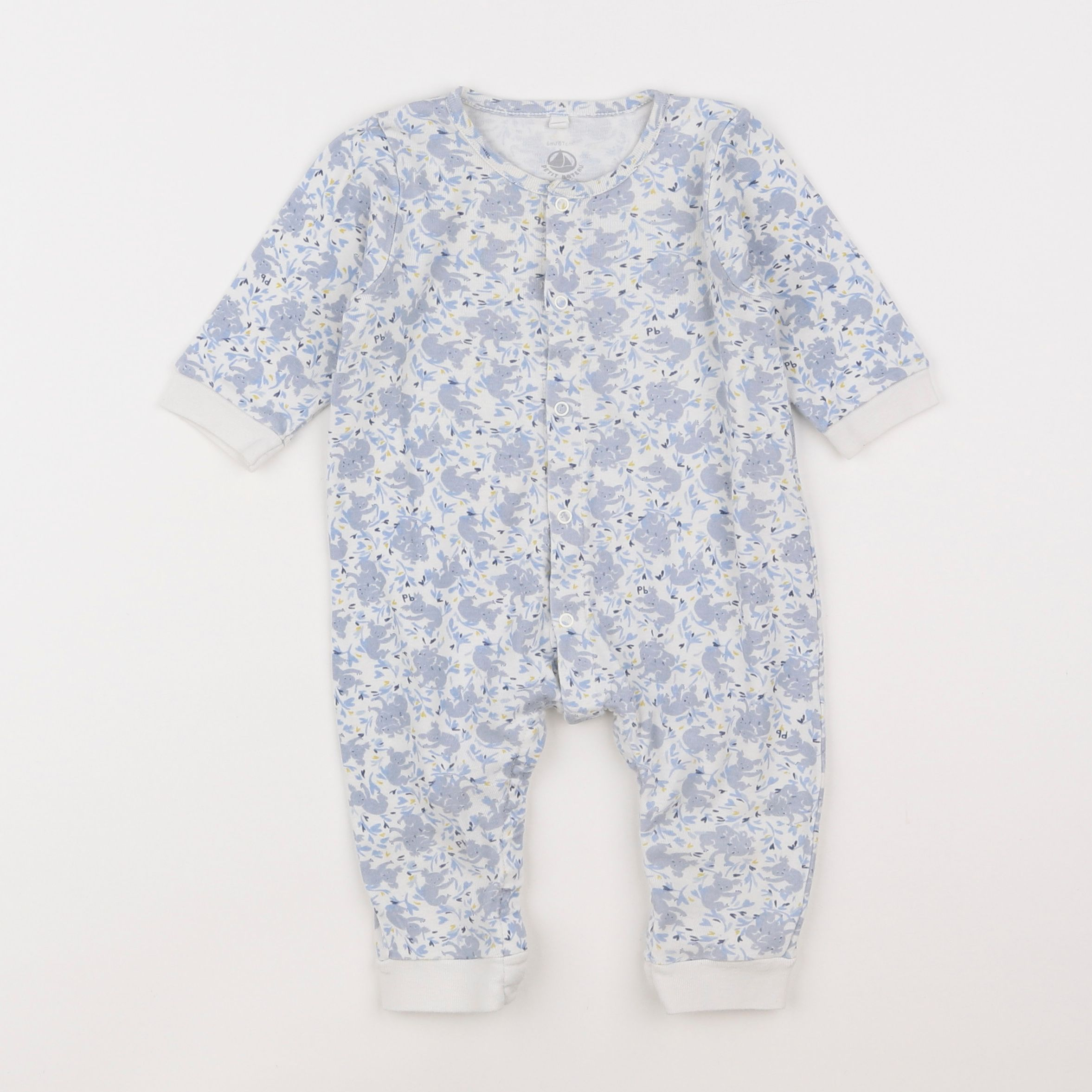 Petit Bateau - pyjama coton blanc, gris - 6 mois