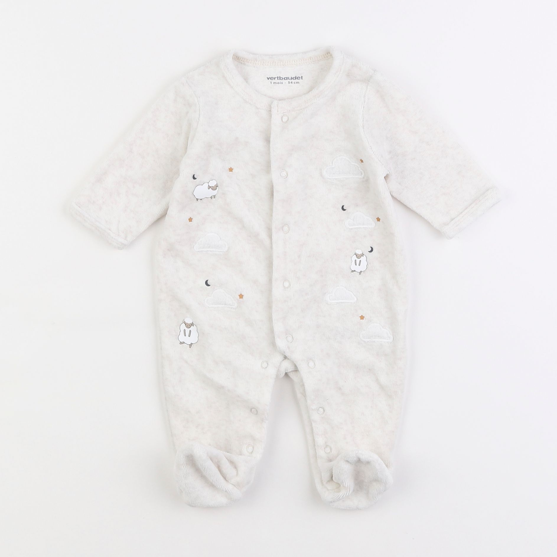 Vertbaudet - pyjama velours blanc - 1 mois