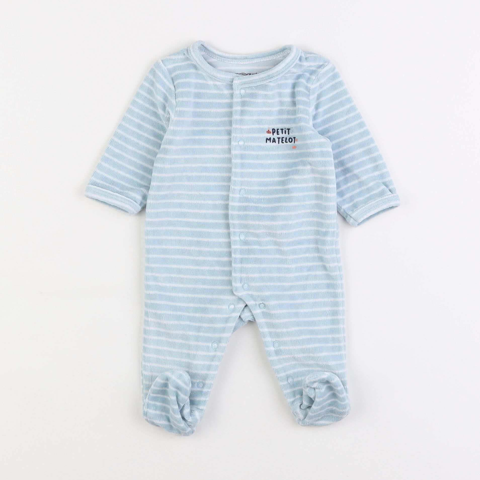 Vertbaudet - pyjama velours blanc, bleu - 1 mois