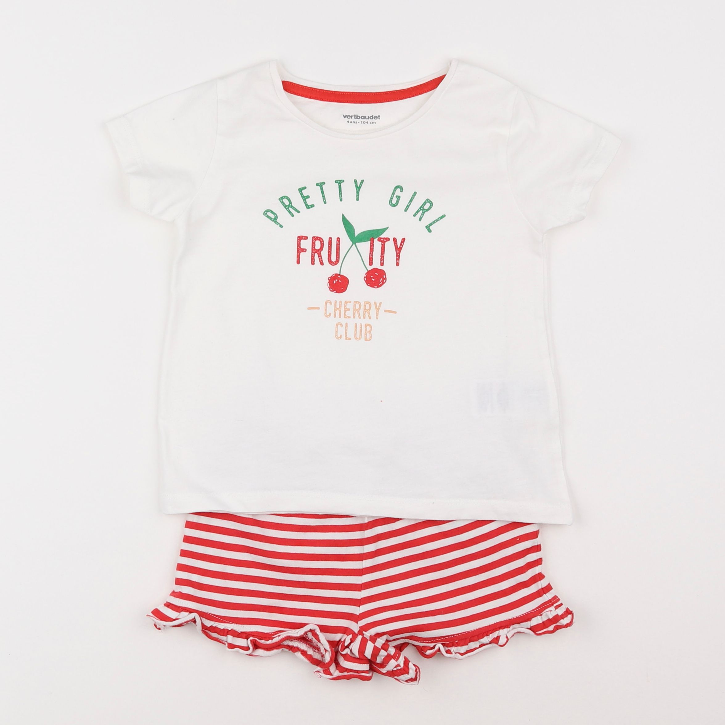 Vertbaudet - pyjama coton blanc, rouge - 4 ans