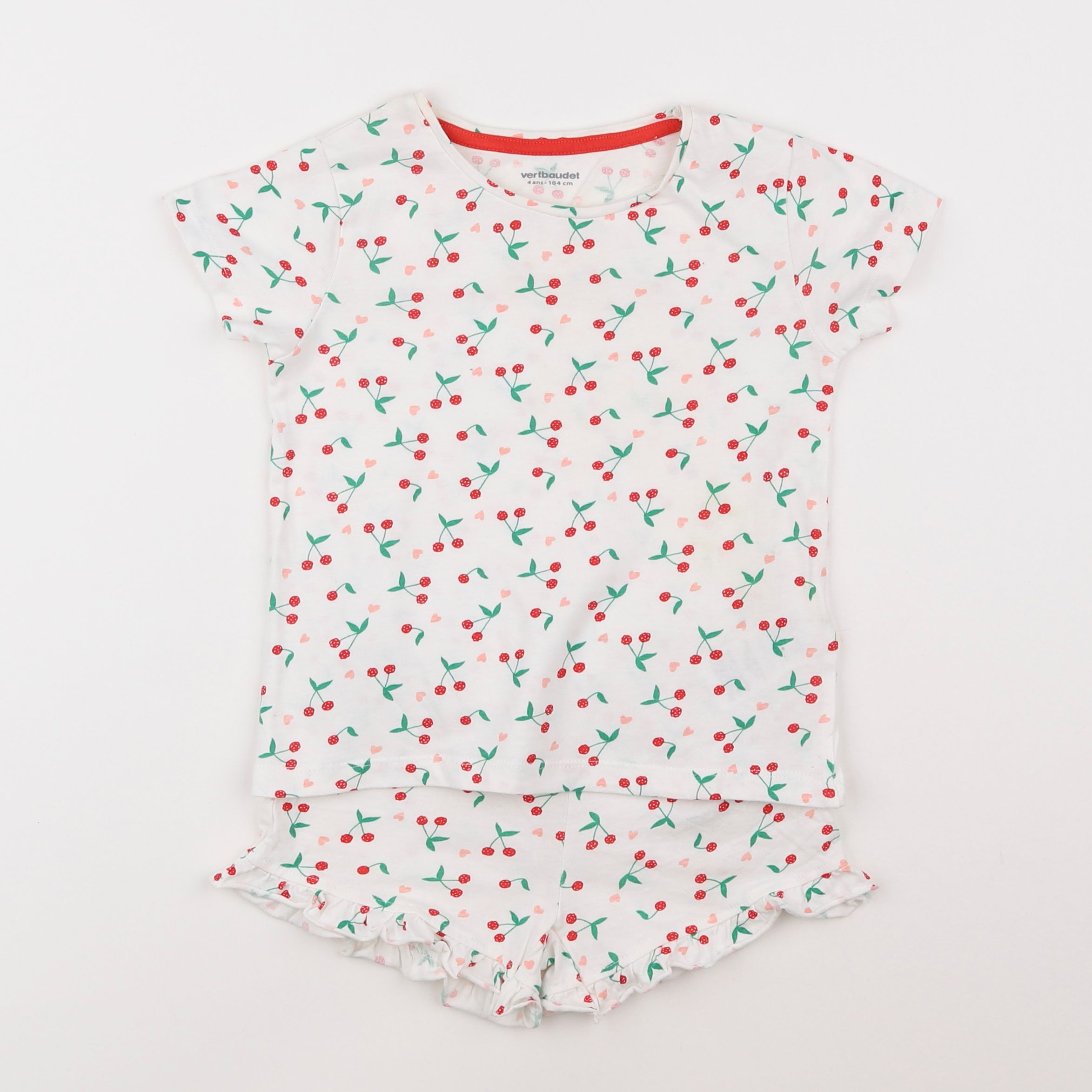 Vertbaudet - pyjama coton blanc, rouge - 4 ans