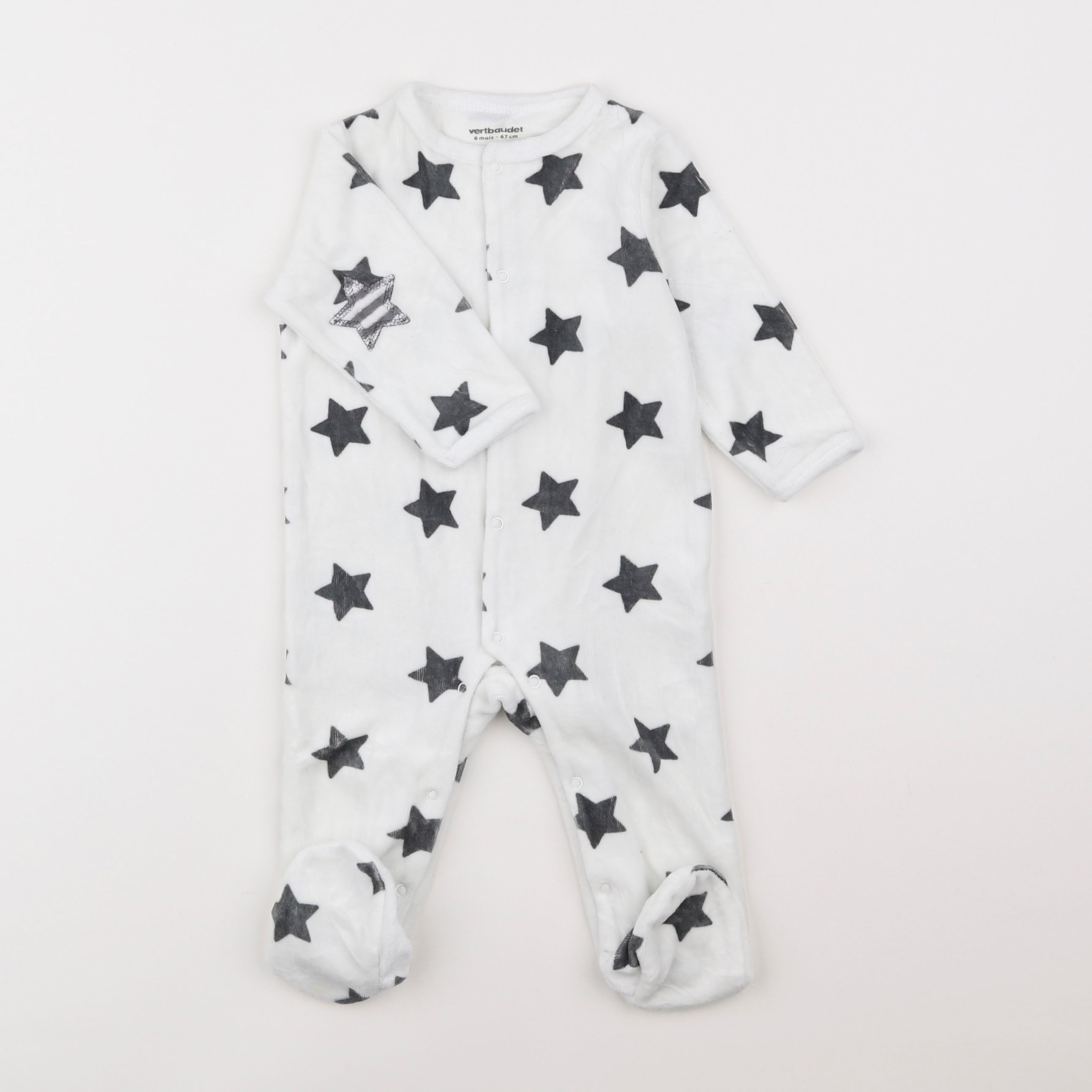 Vertbaudet - pyjama velours blanc, gris - 6 mois