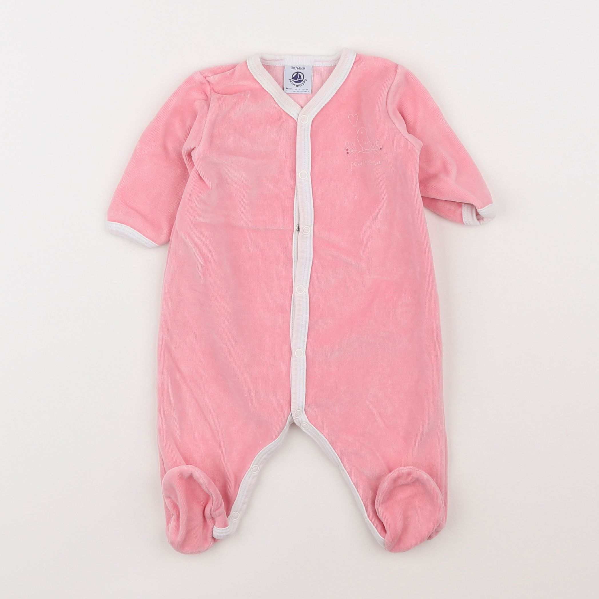 Petit Bateau - pyjama velours rose - 3 mois