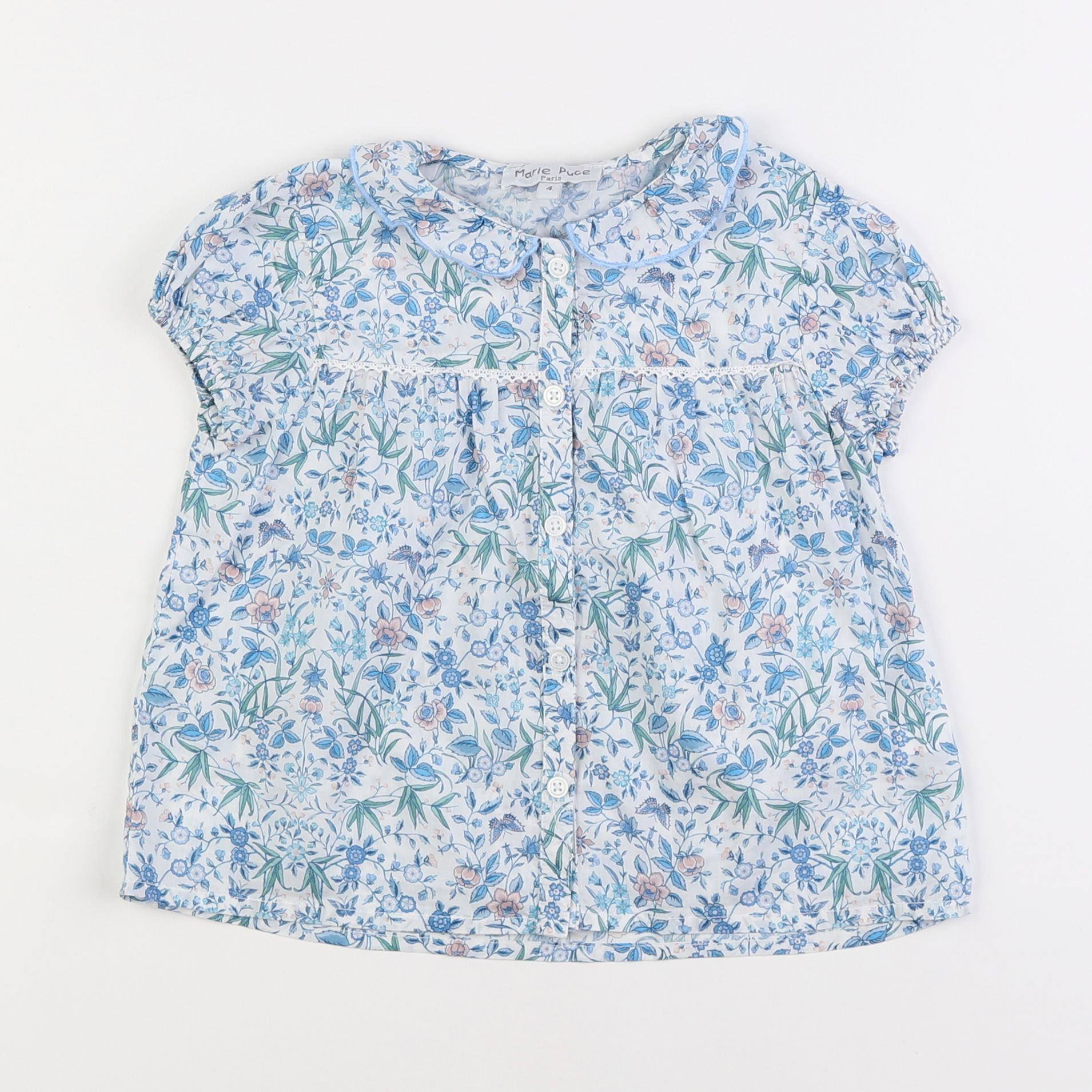 Marie Puce - blouse blanc, bleu - 4 ans