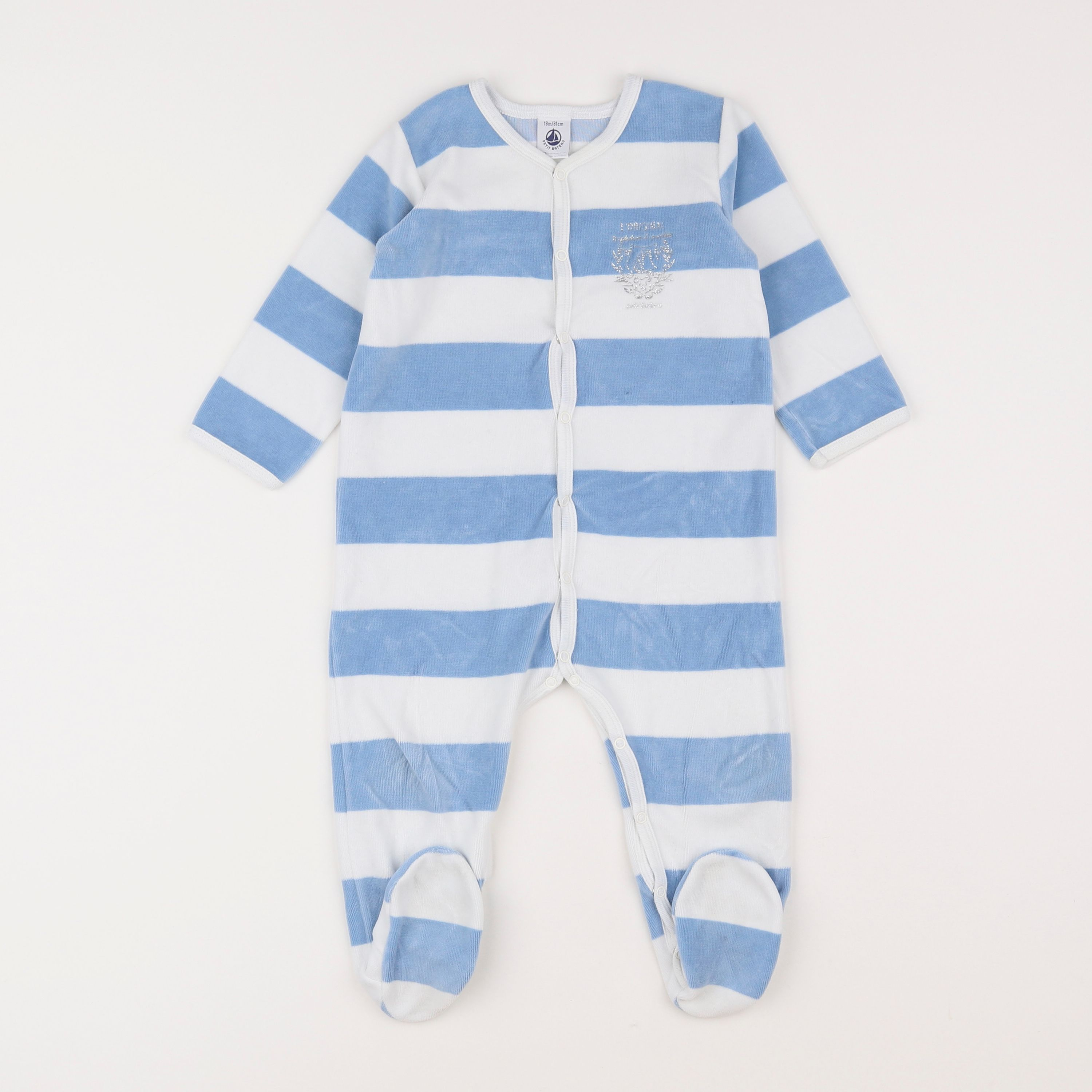 Petit Bateau - pyjama velours bleu, blanc - 18 mois