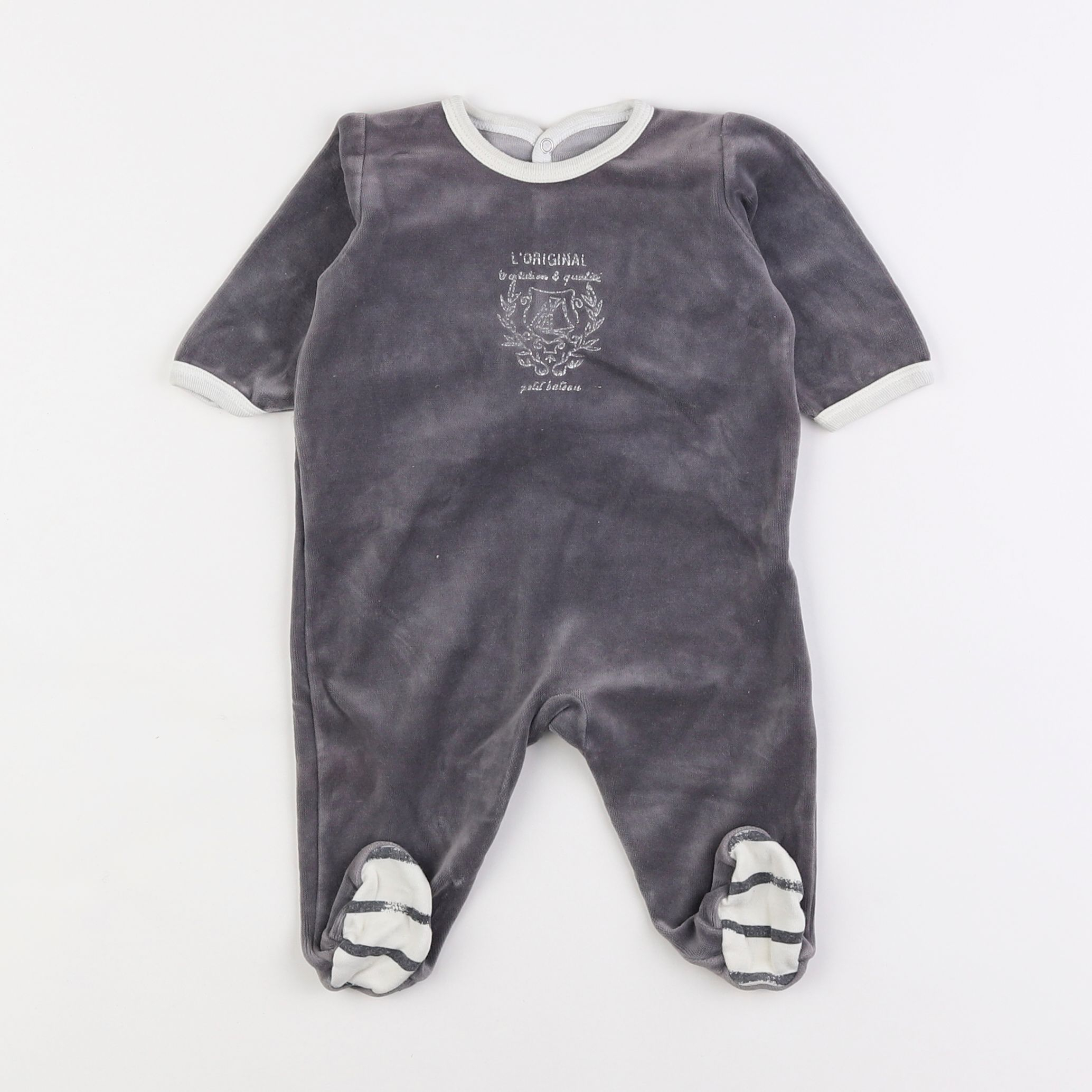 Petit Bateau - pyjama velours gris - 3 mois