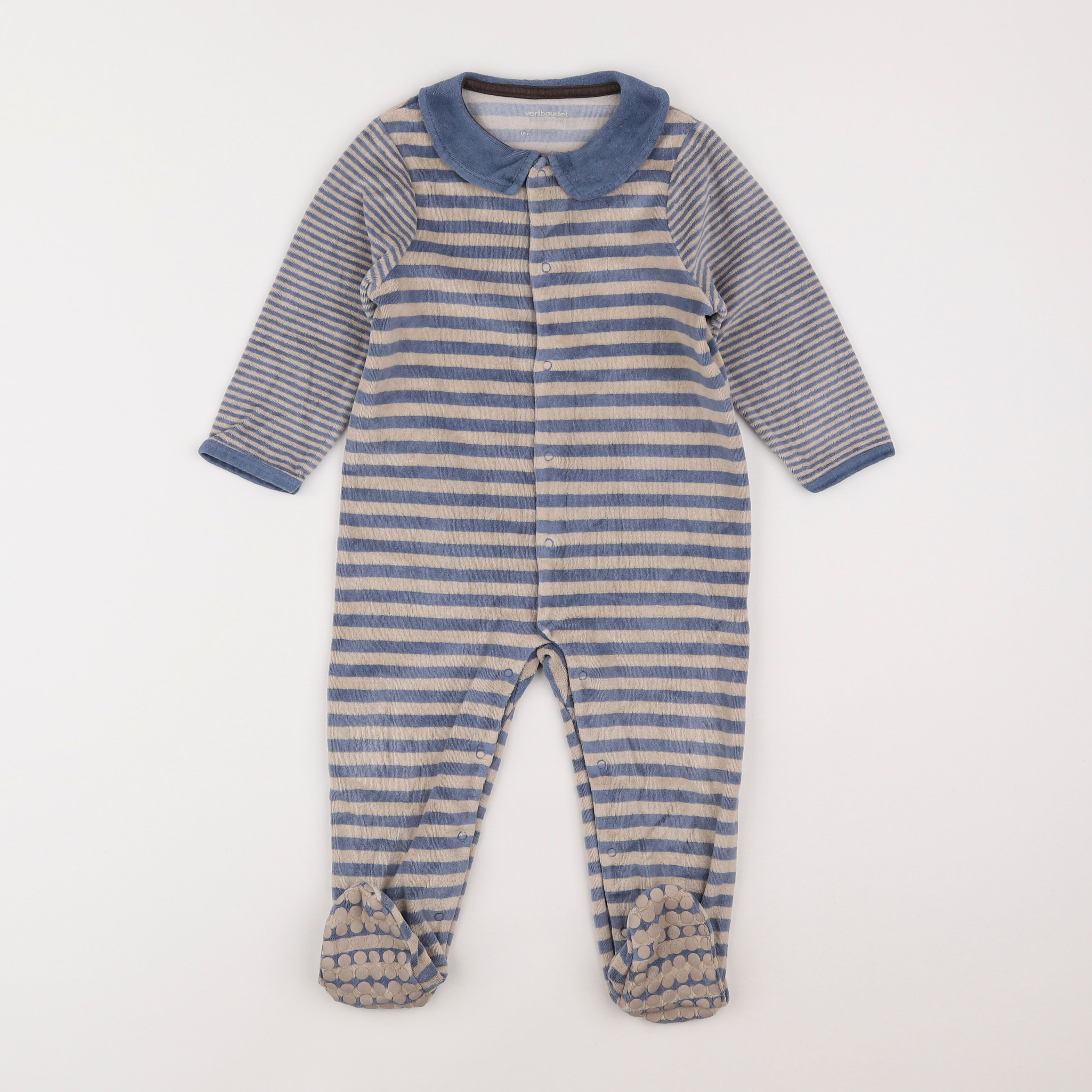 Vertbaudet - pyjama velours bleu, gris - 18 mois