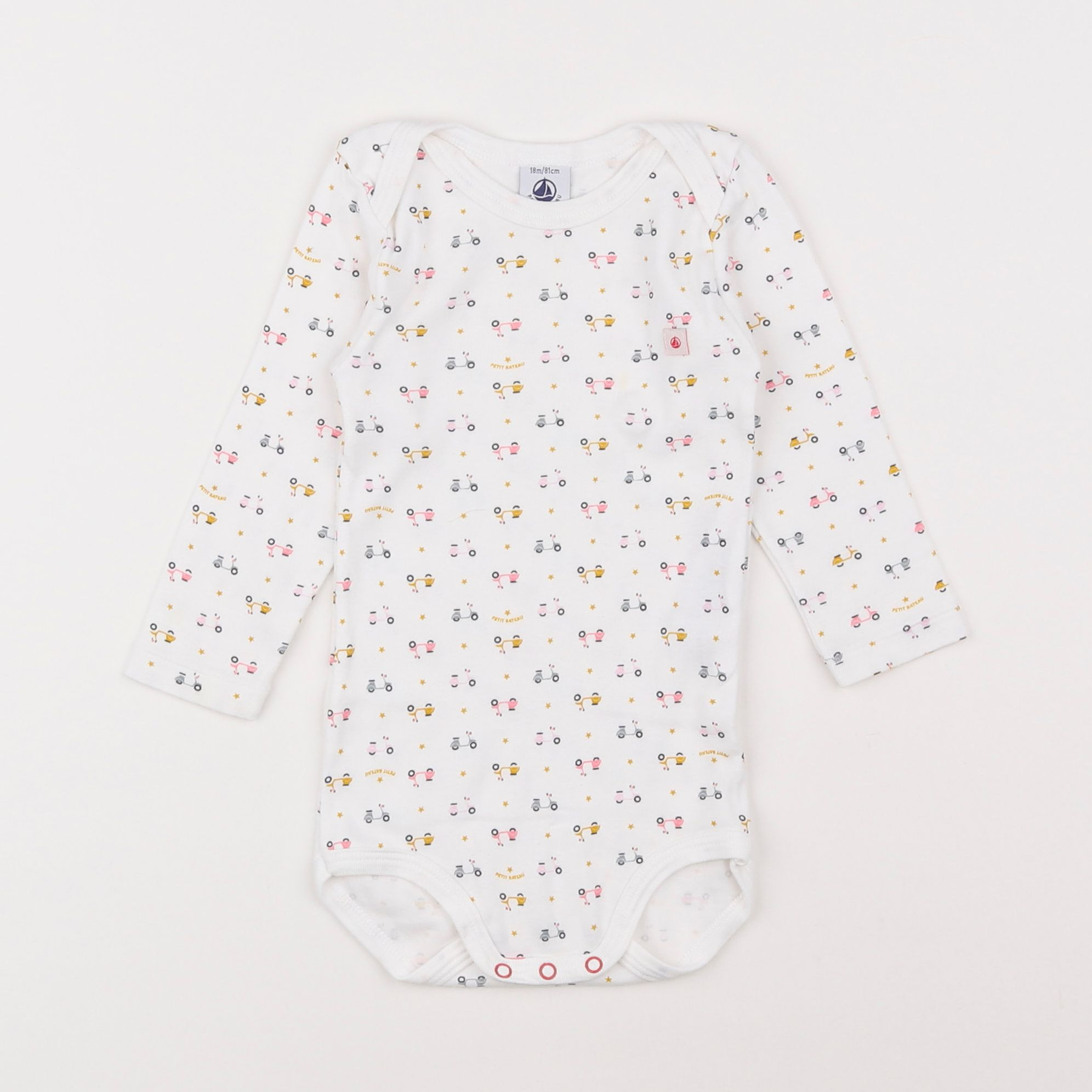 Petit Bateau - body blanc, rose - 18 mois