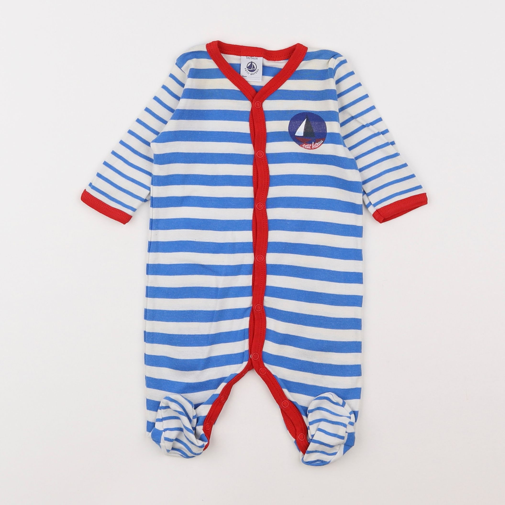 Petit Bateau - pyjama coton blanc, bleu - 1 mois