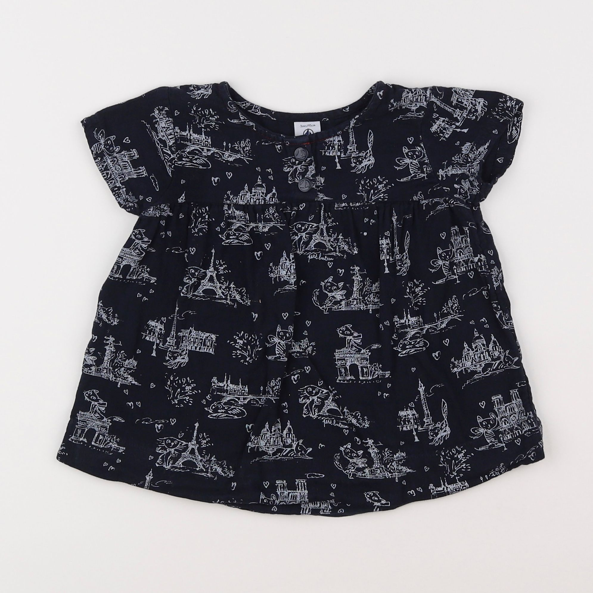 Petit Bateau - blouse bleu - 3 ans