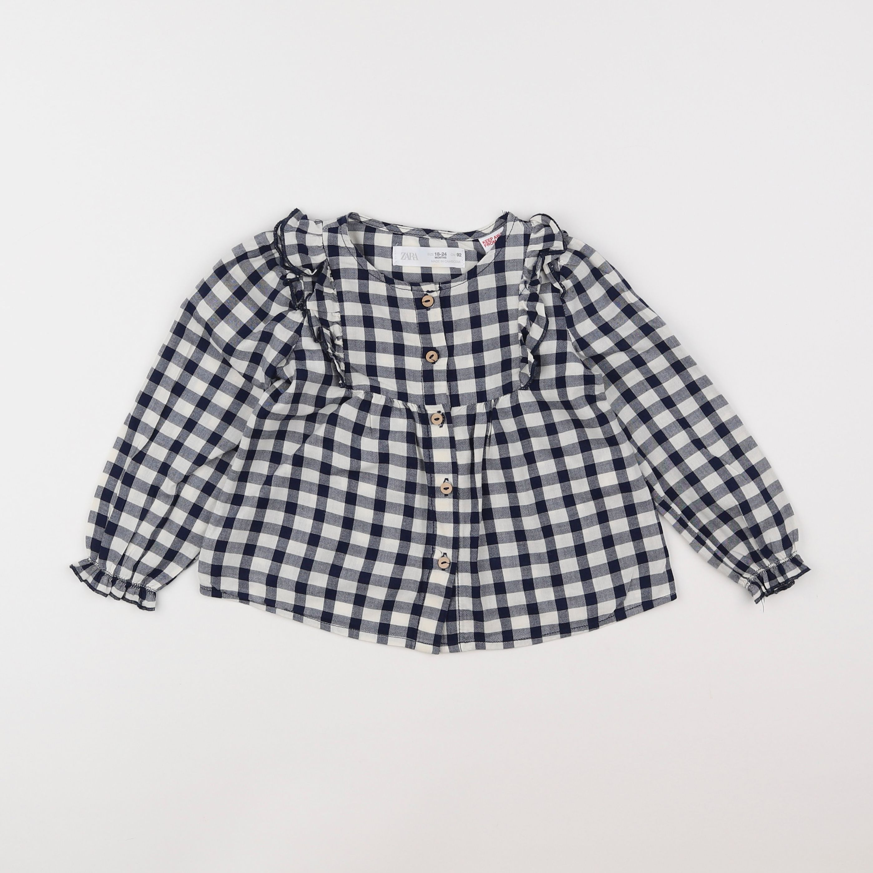 Zara - blouse blanc, bleu - 18 mois à 2 ans