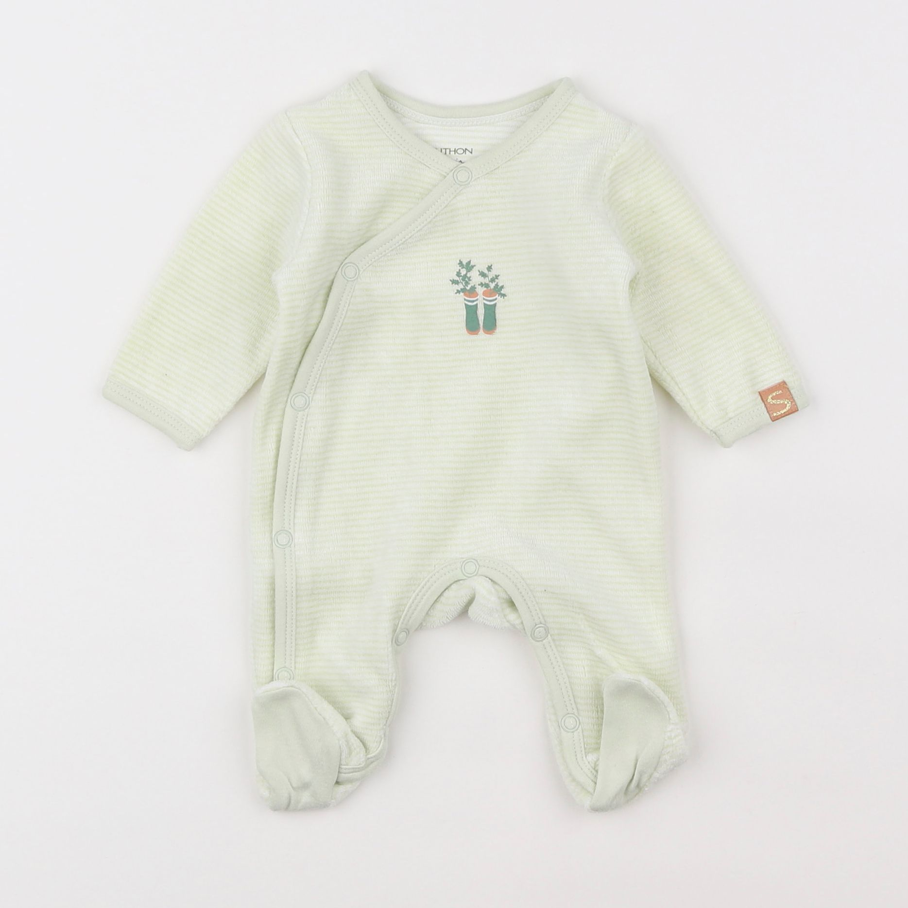 Sauthon - pyjama velours vert - 0 mois