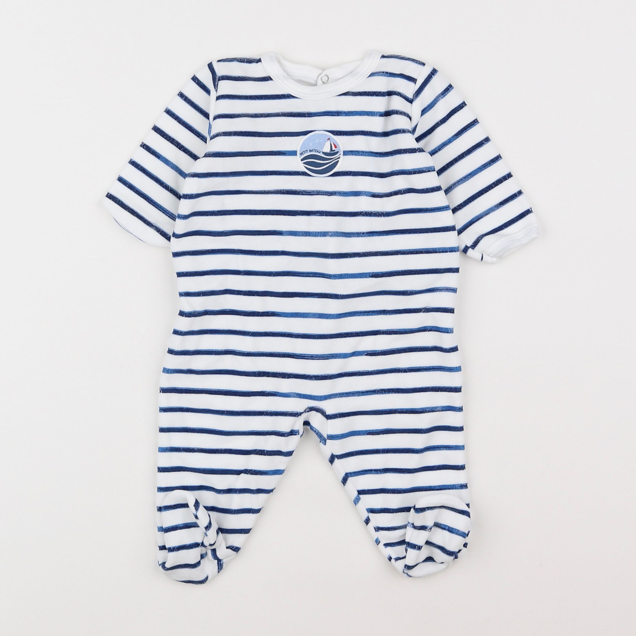 Petit Bateau - pyjama velours blanc, bleu - 3 mois