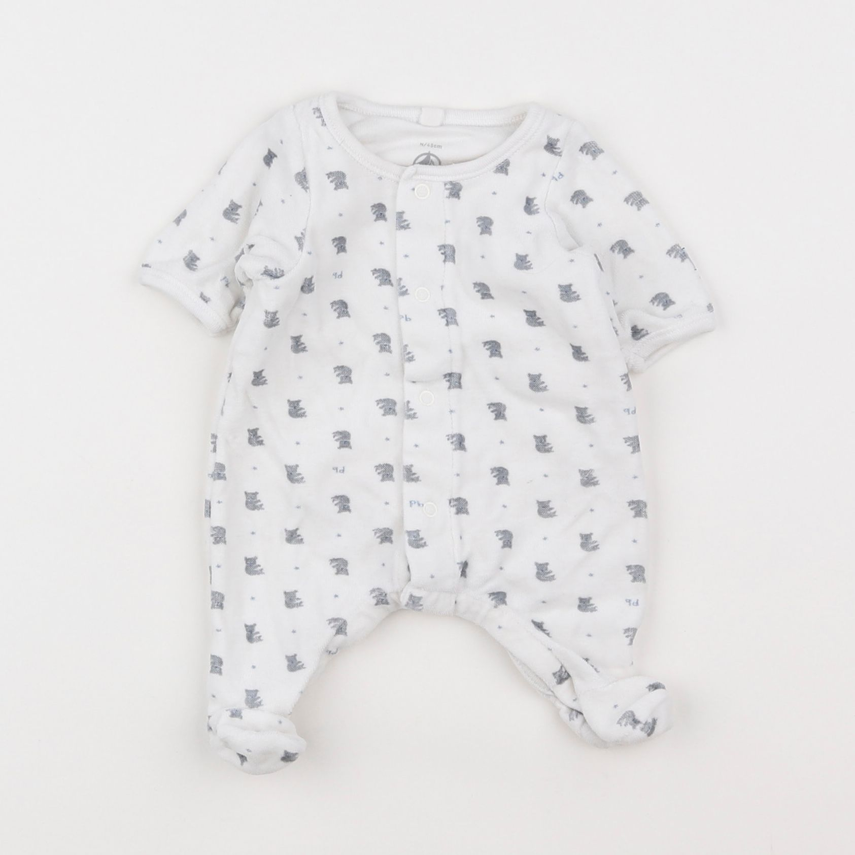 Petit Bateau - pyjama velours blanc, gris - 0 mois