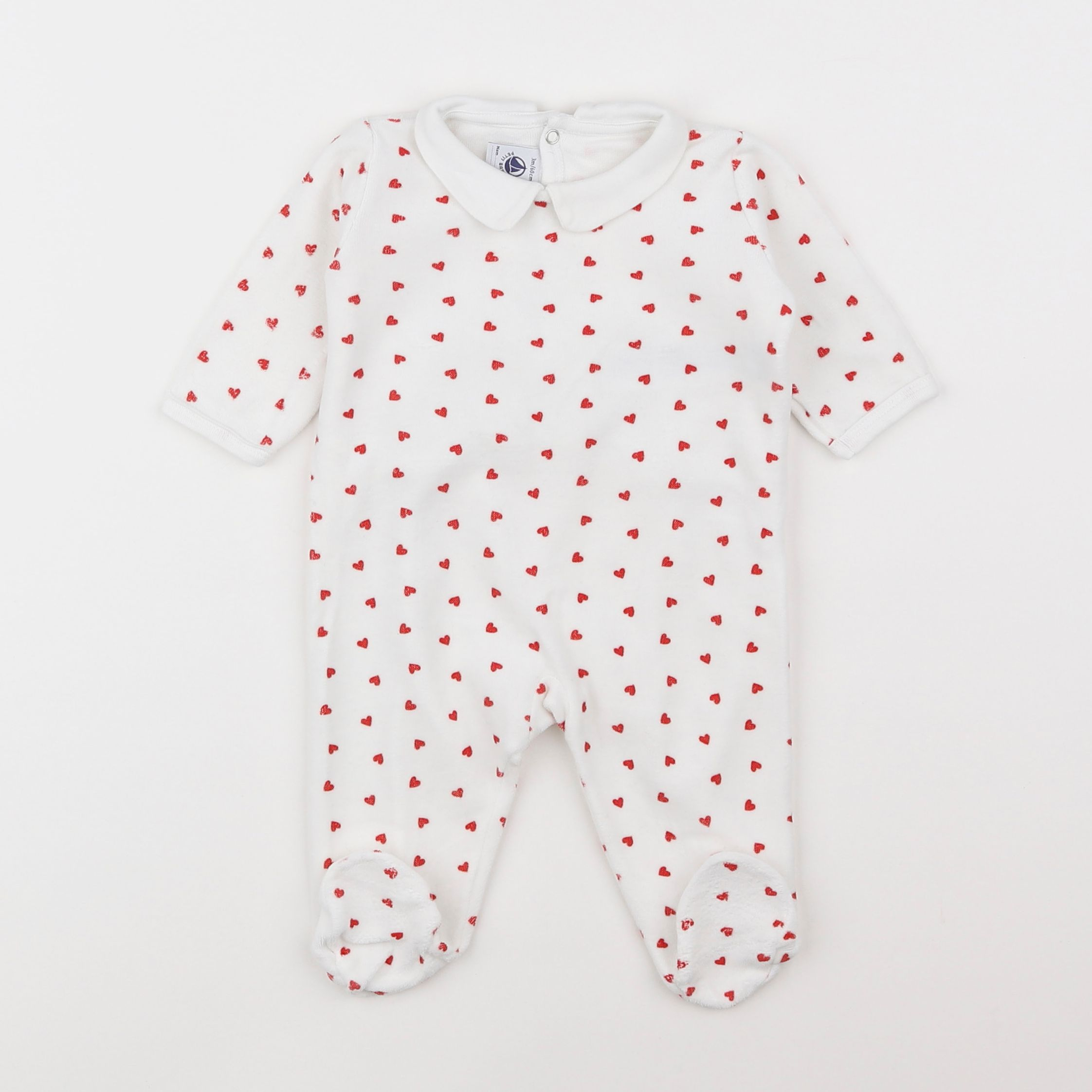 Petit Bateau - pyjama velours blanc, rouge - 6 mois