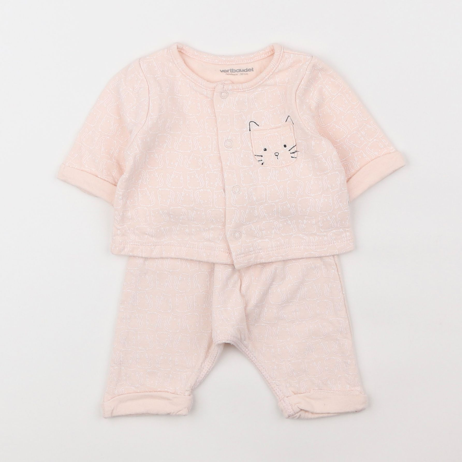 Vertbaudet - pyjama coton rose - 0 mois