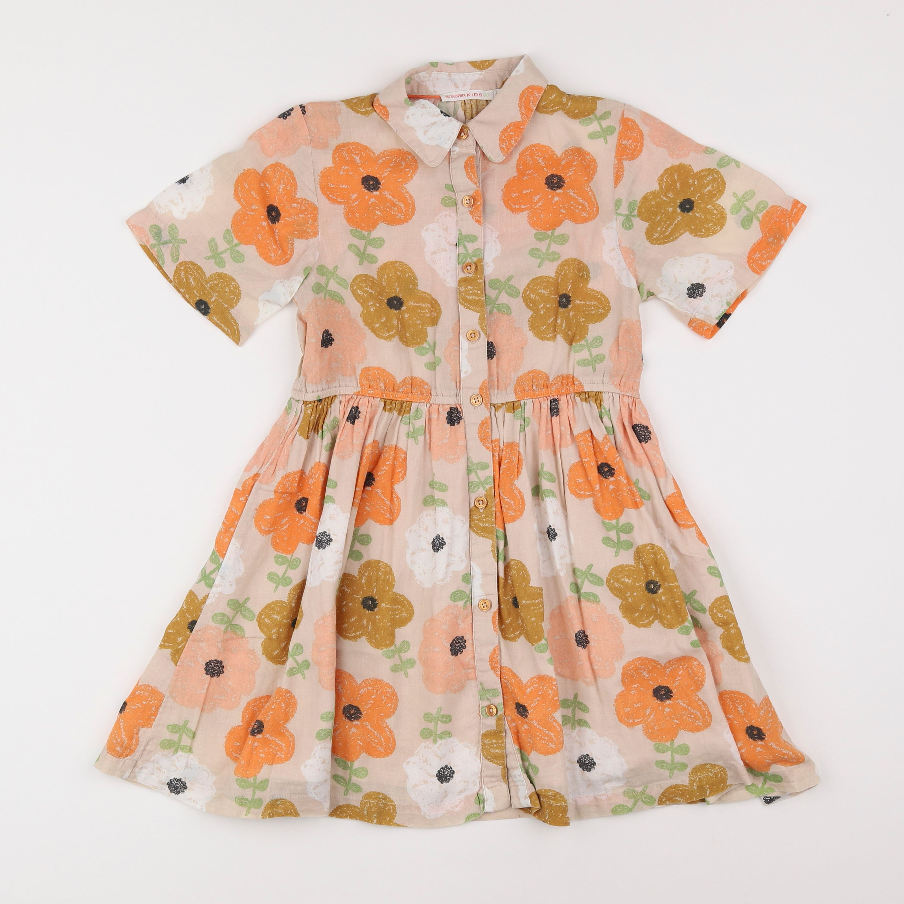 Monoprix - robe beige, orange - 8 ans