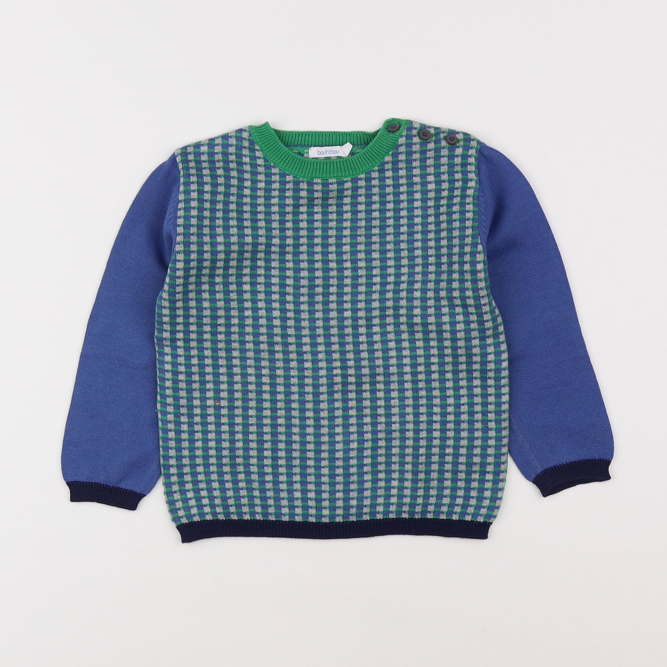 Boutchou - pull bleu, vert - 2 ans