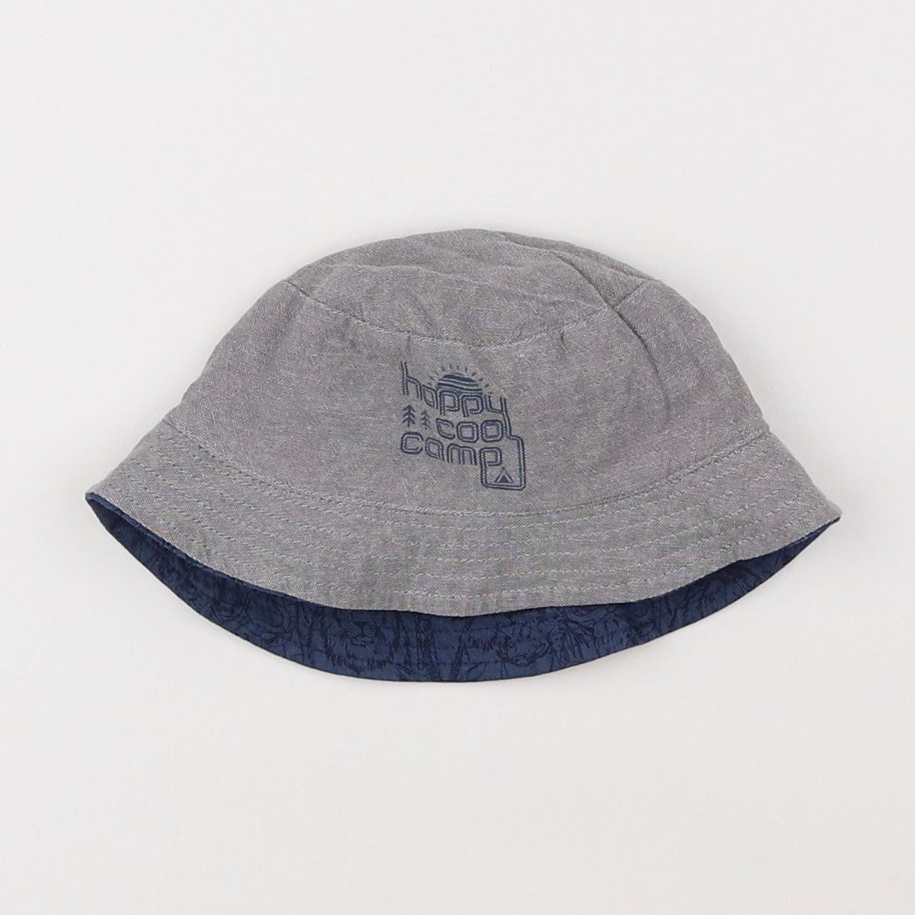 Vertbaudet - chapeau réversible bleu, gris - 2/3 ans