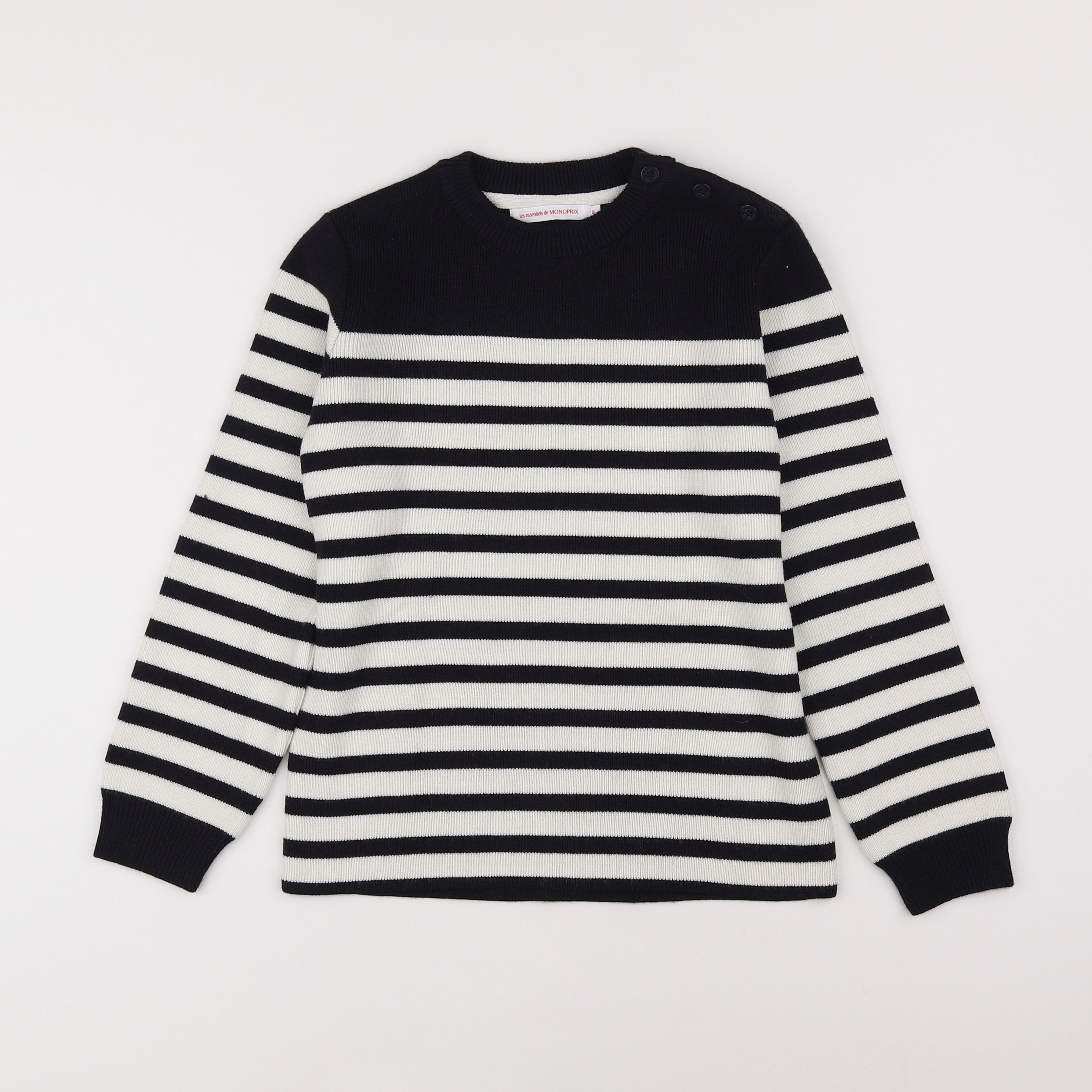 Monoprix - pull noir, blanc - 8 ans