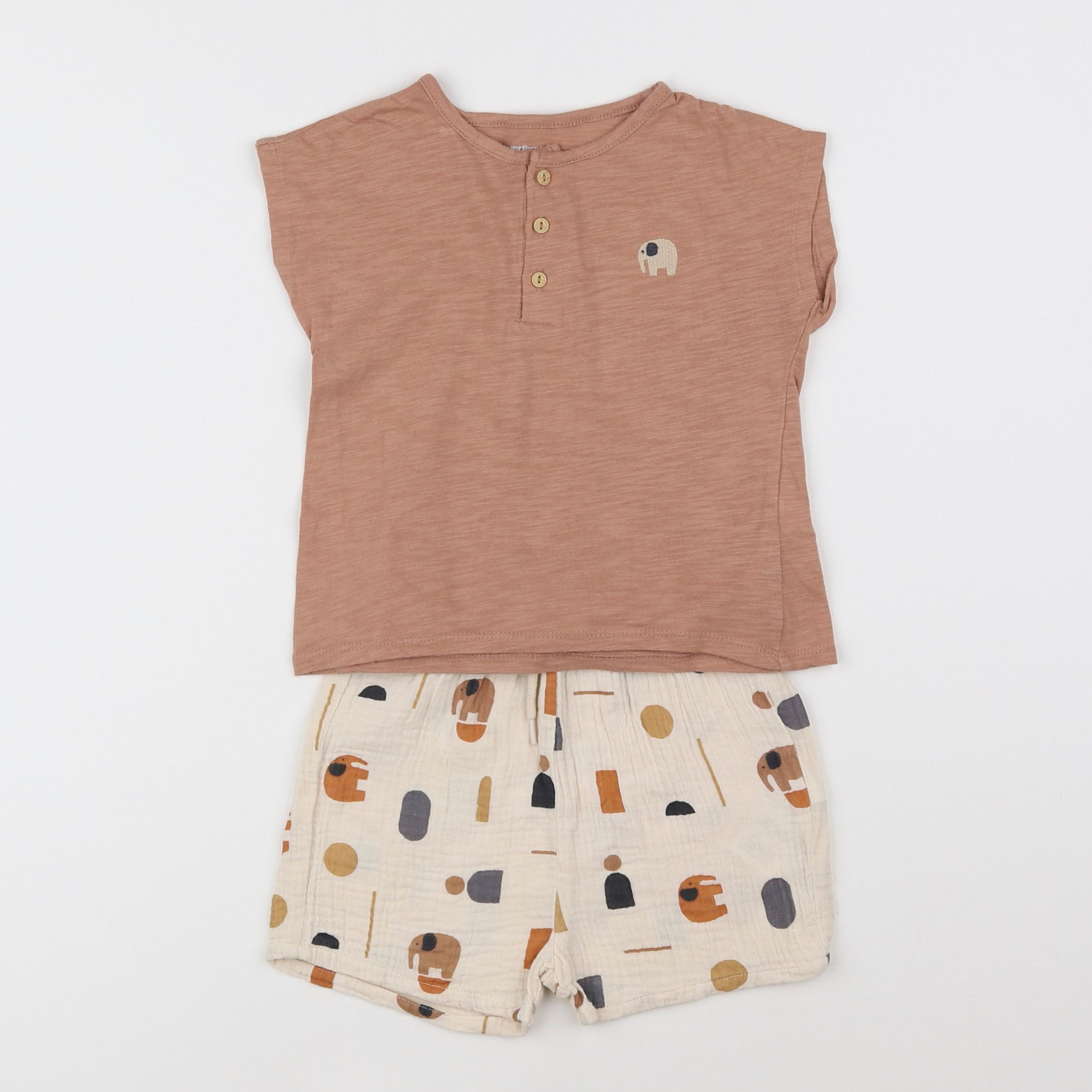 Vertbaudet - ensemble marron, beige - 3 ans